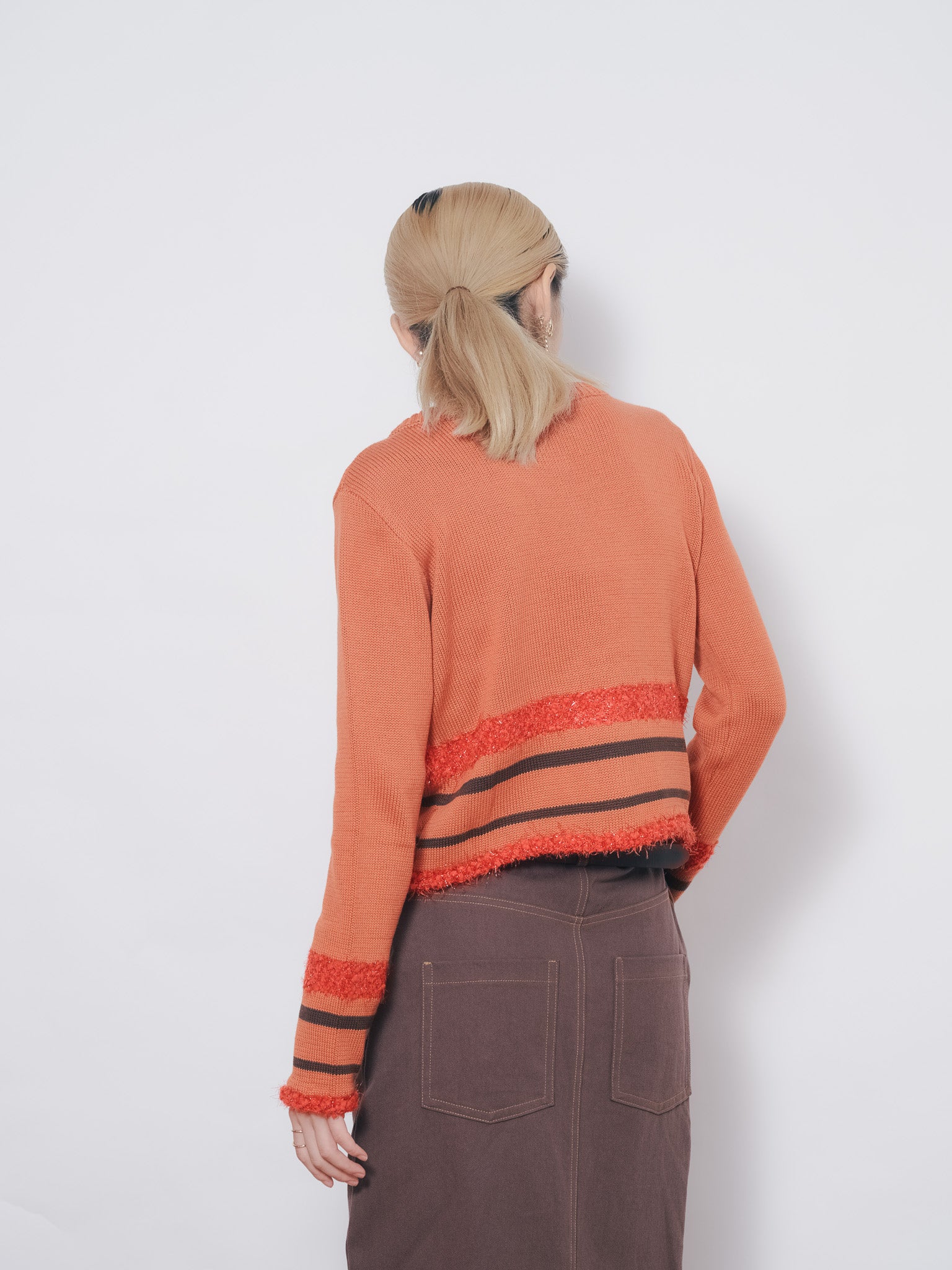 ポイントポップコーンマルチボーダーニットカーディガン [601458] orange