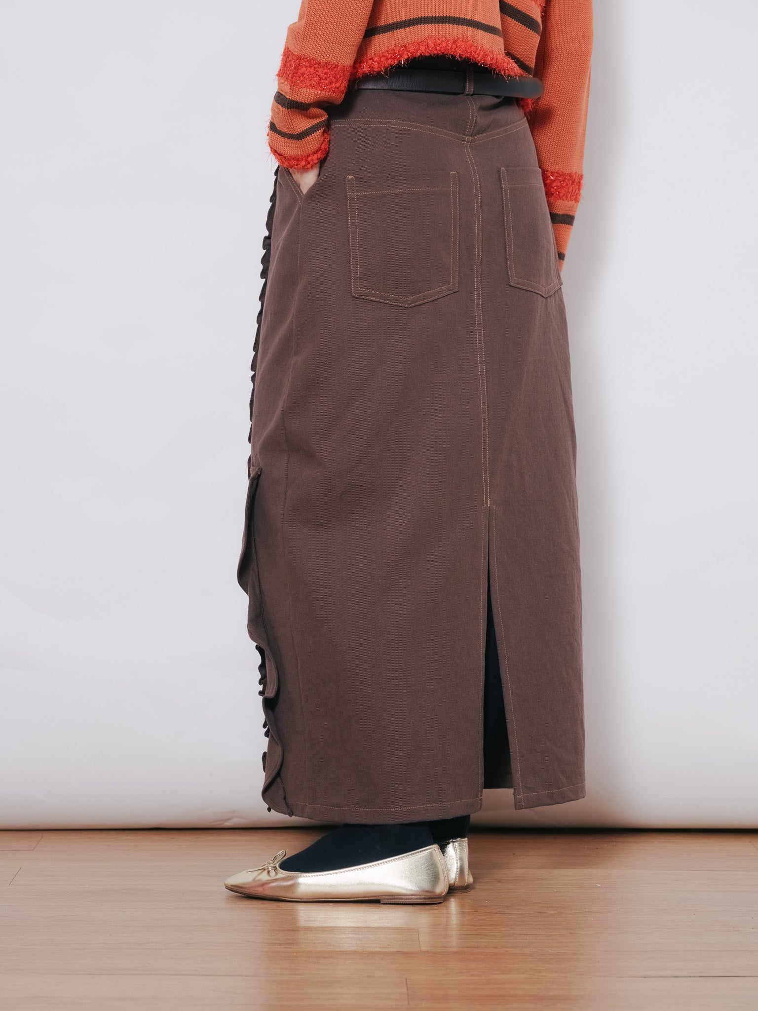 【SALE】ミックスフリルカツラギタイトスカート [601358] brown