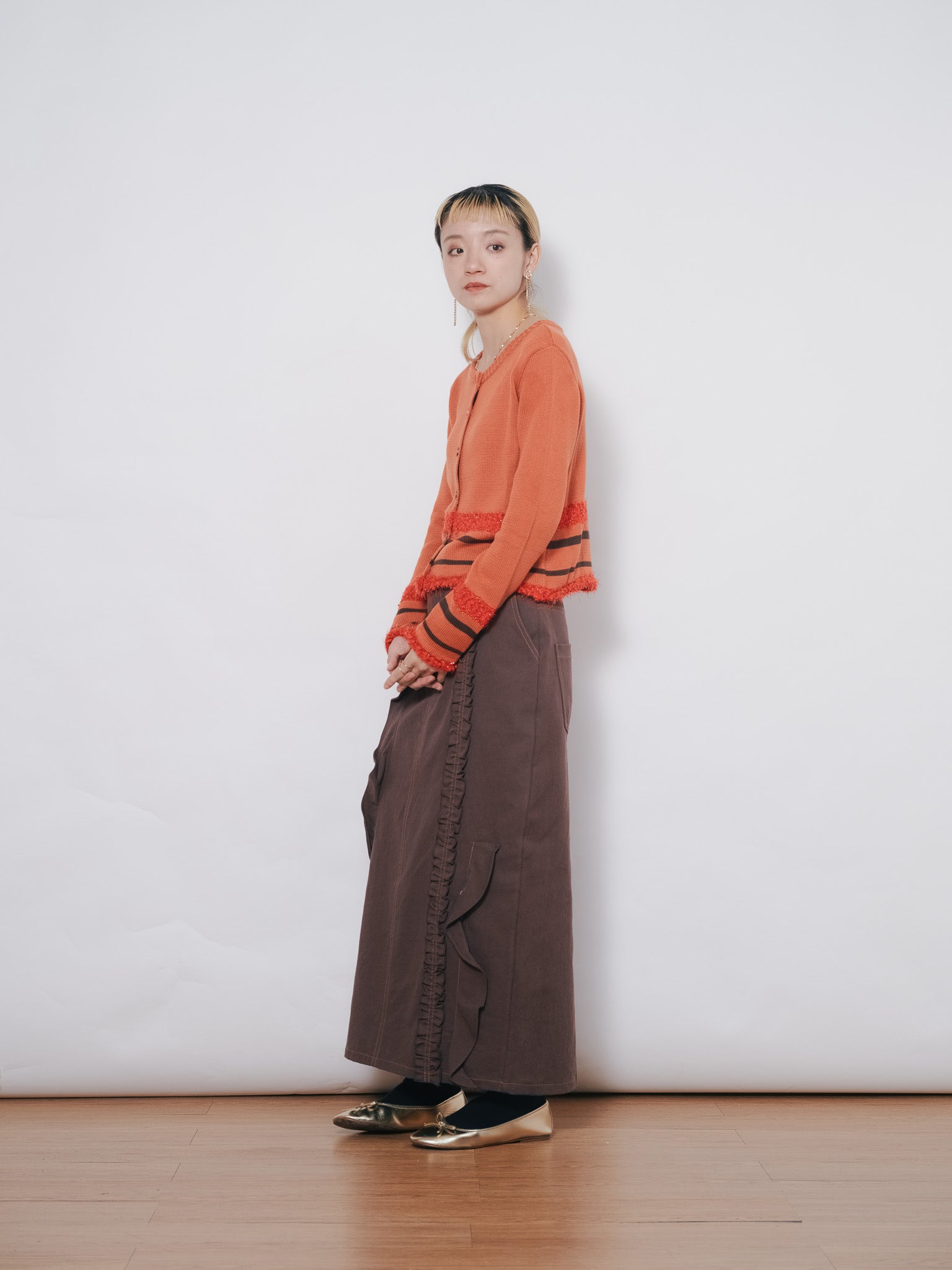 【SALE】ミックスフリルカツラギタイトスカート [601358] brown