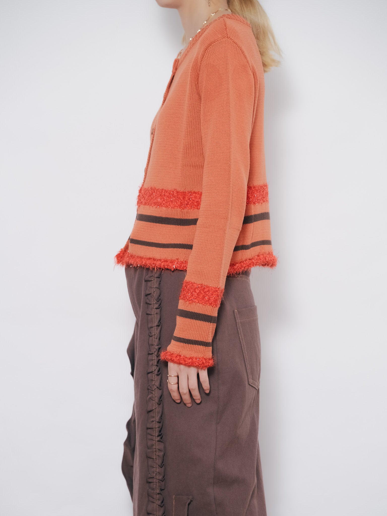 ポイントポップコーンマルチボーダーニットカーディガン [601458] orange