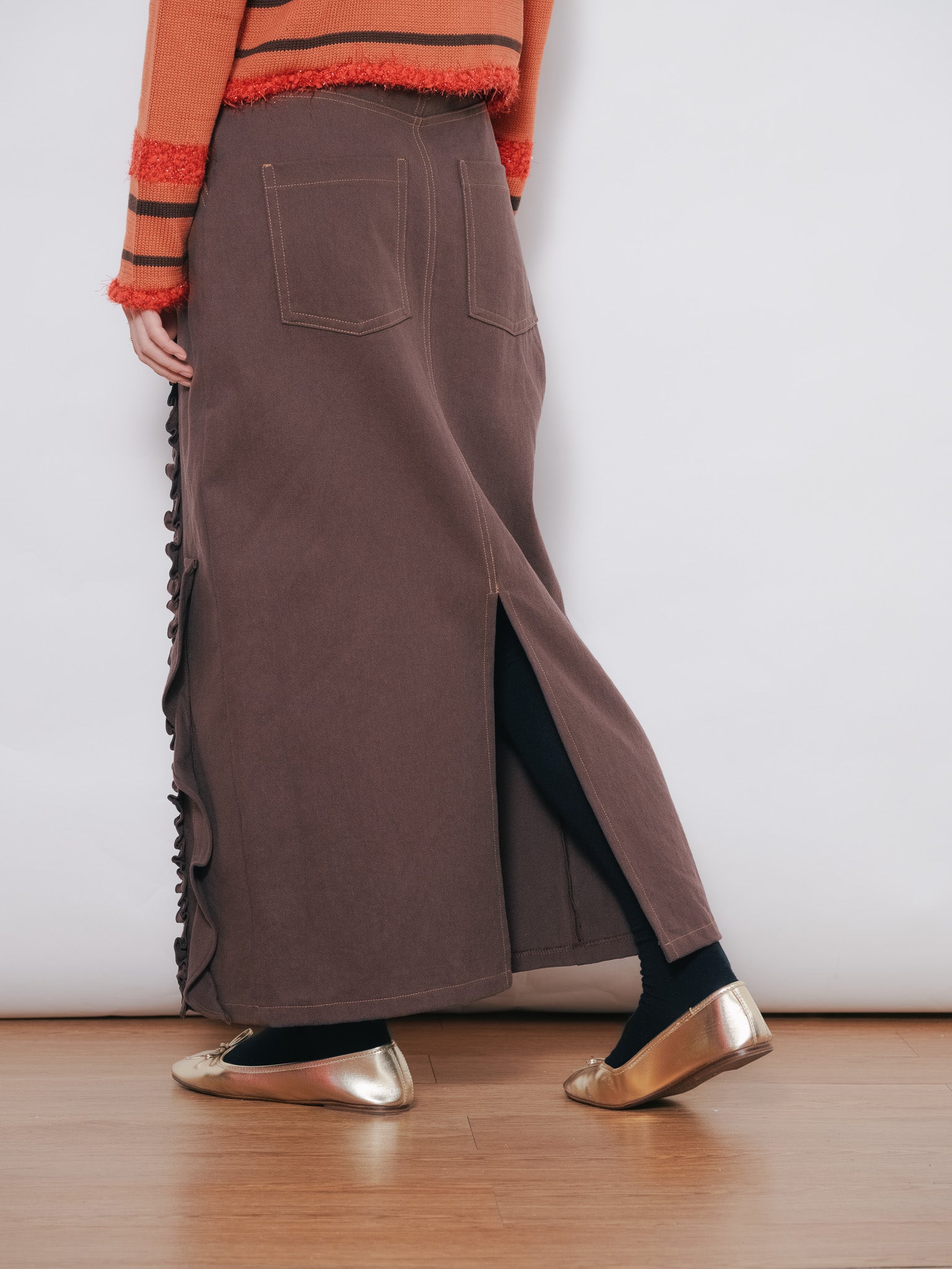 【SALE】ミックスフリルカツラギタイトスカート [601358] brown