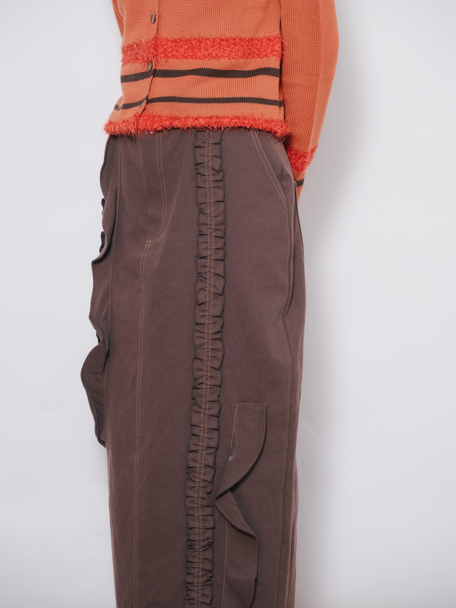 【SALE】ミックスフリルカツラギタイトスカート [601358] brown