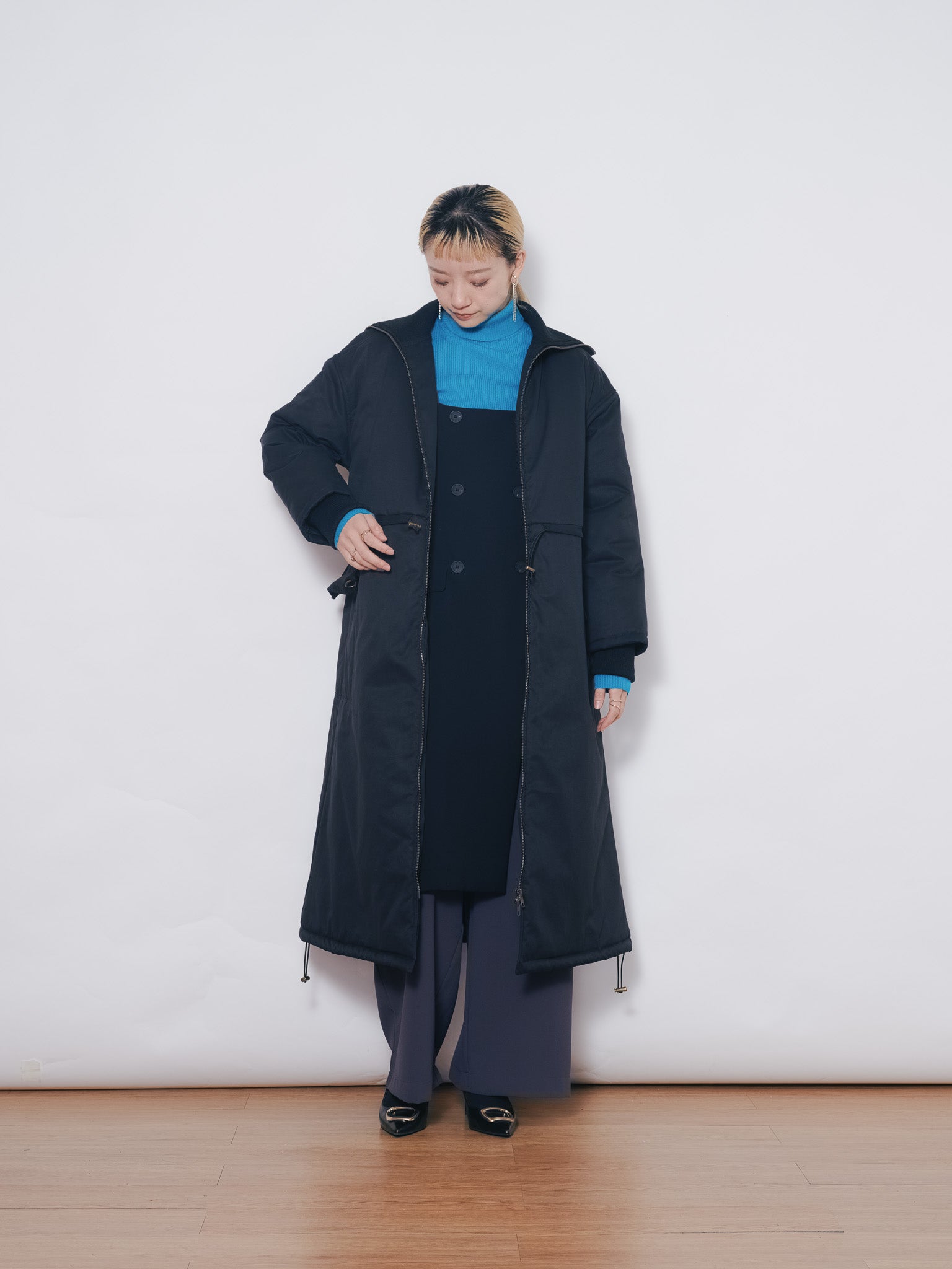 2WAYリブカラーモッズコート [601423] black