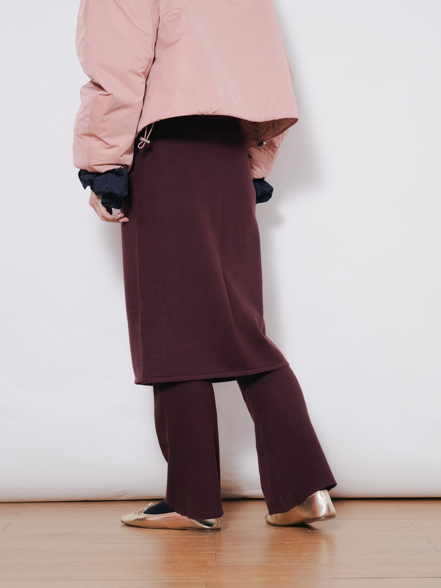 【SALE】スカートレイヤードニットパンツ [601415] wine