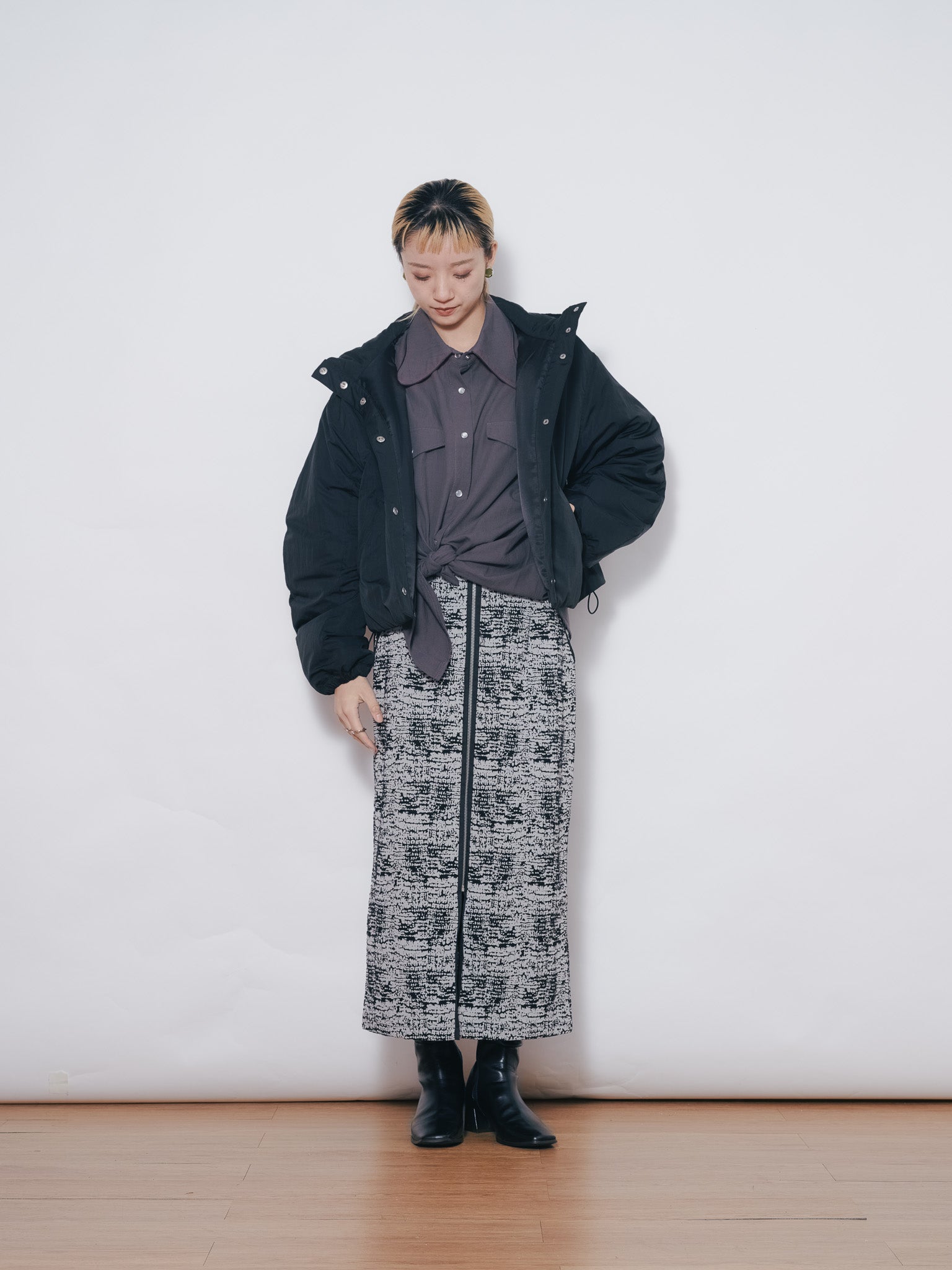 【-PRE SALE- 12/15 18:00まで!!】パイピングジャガードタイトスカート [601360] black