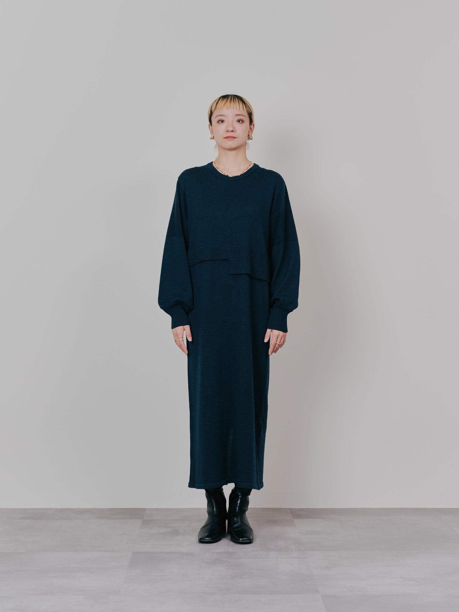 レイヤードライクニットワンピース [605542] moss green