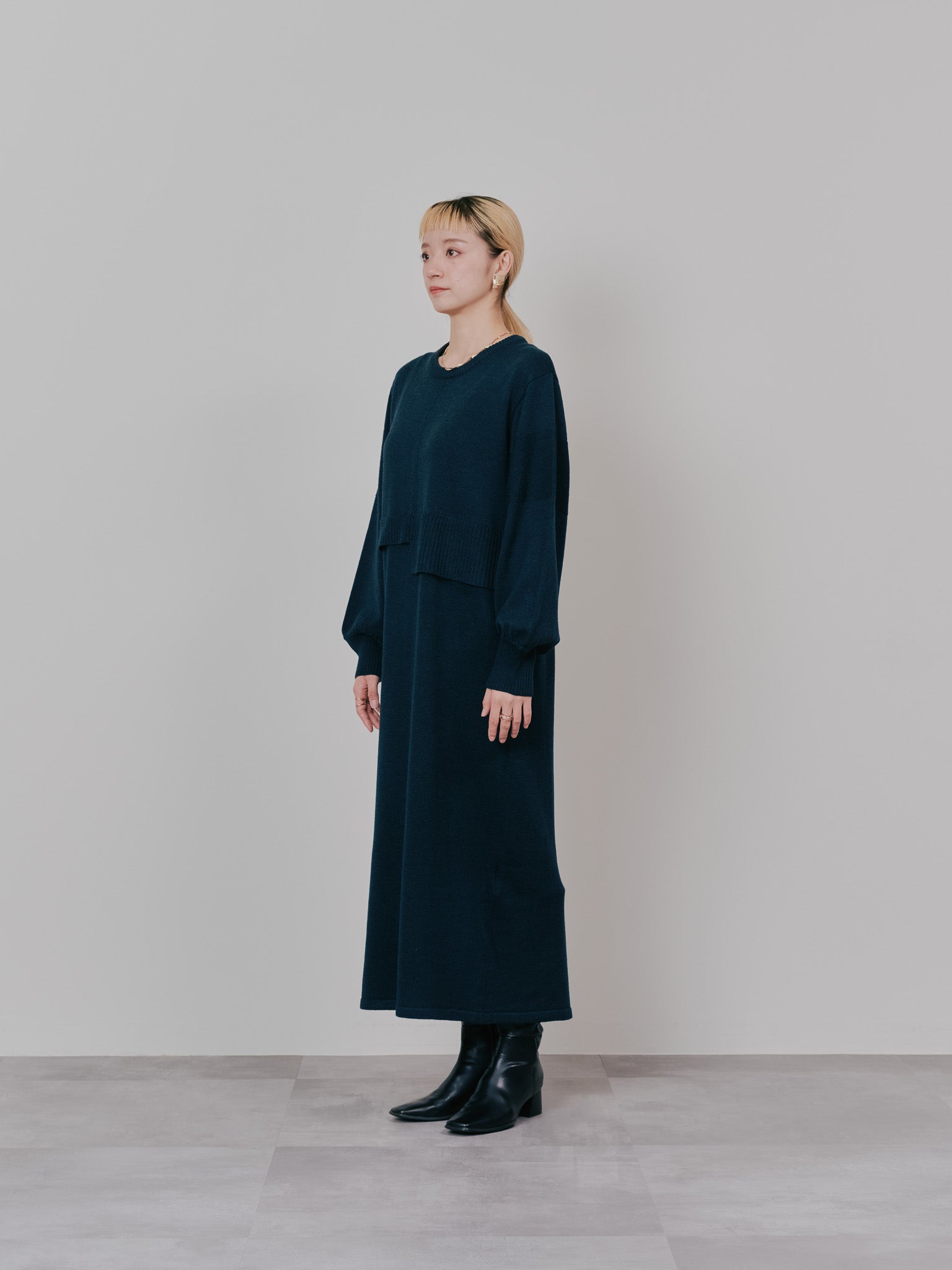 レイヤードライクニットワンピース [605542] moss green