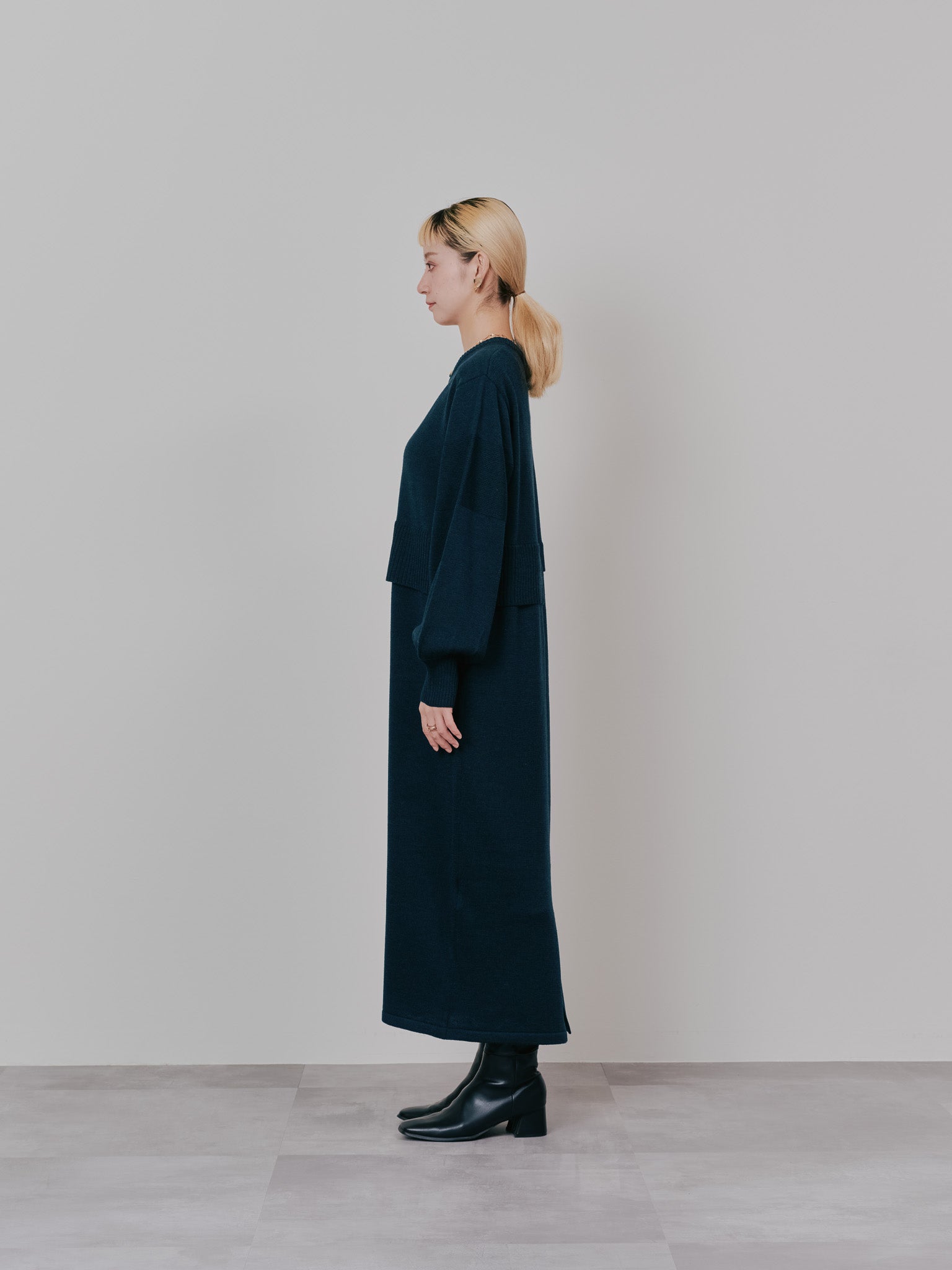 レイヤードライクニットワンピース [605542] moss green