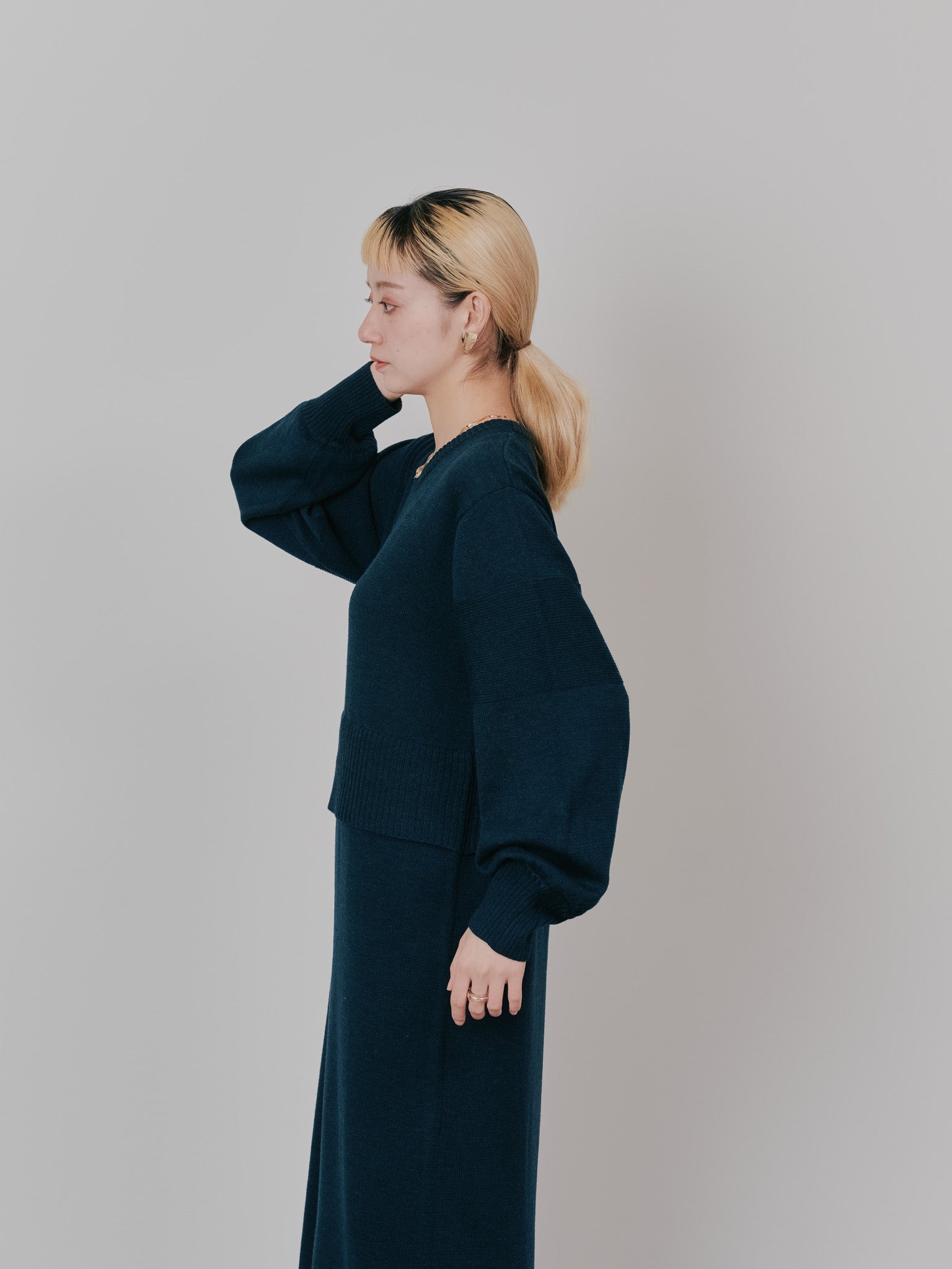 レイヤードライクニットワンピース [605542] moss green