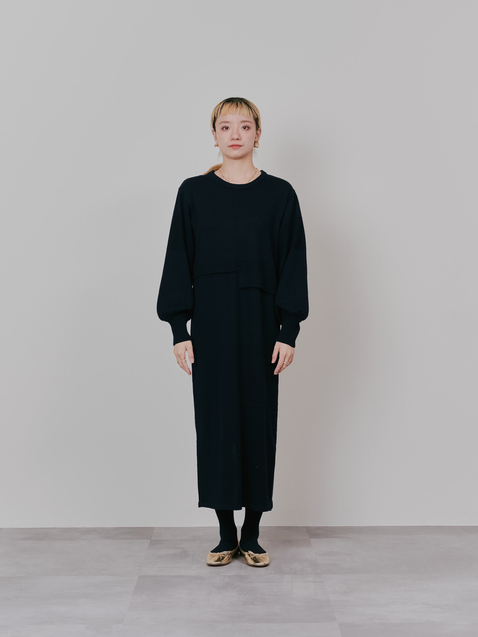 レイヤードライクニットワンピース [605542] black