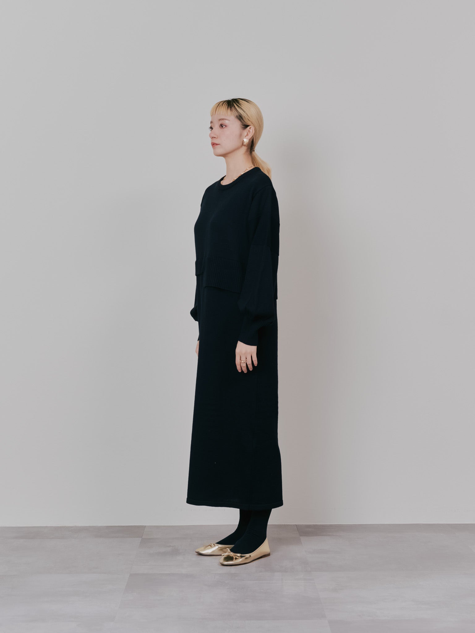 レイヤードライクニットワンピース [605542] black