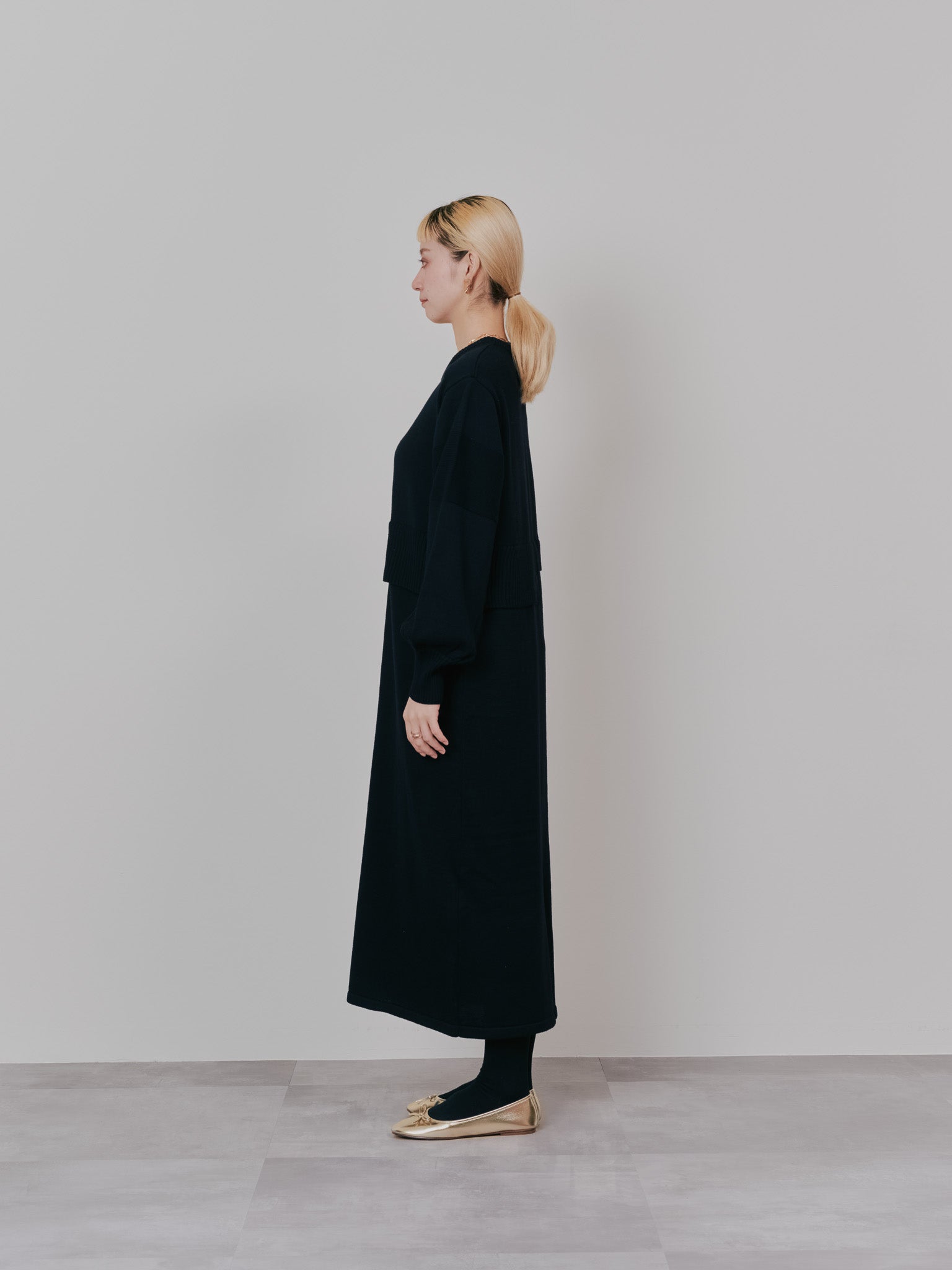 レイヤードライクニットワンピース [605542] black