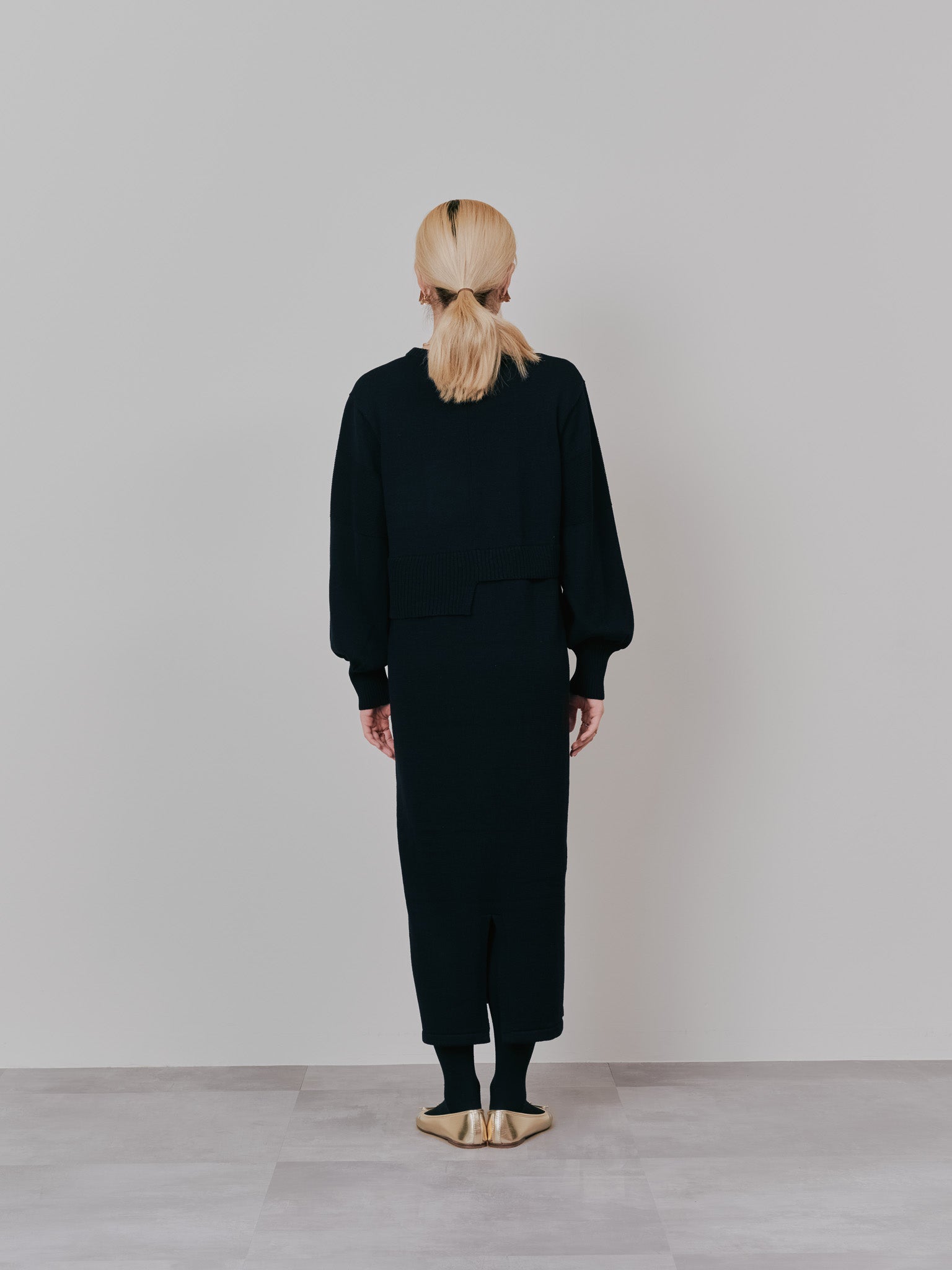 レイヤードライクニットワンピース [605542] black