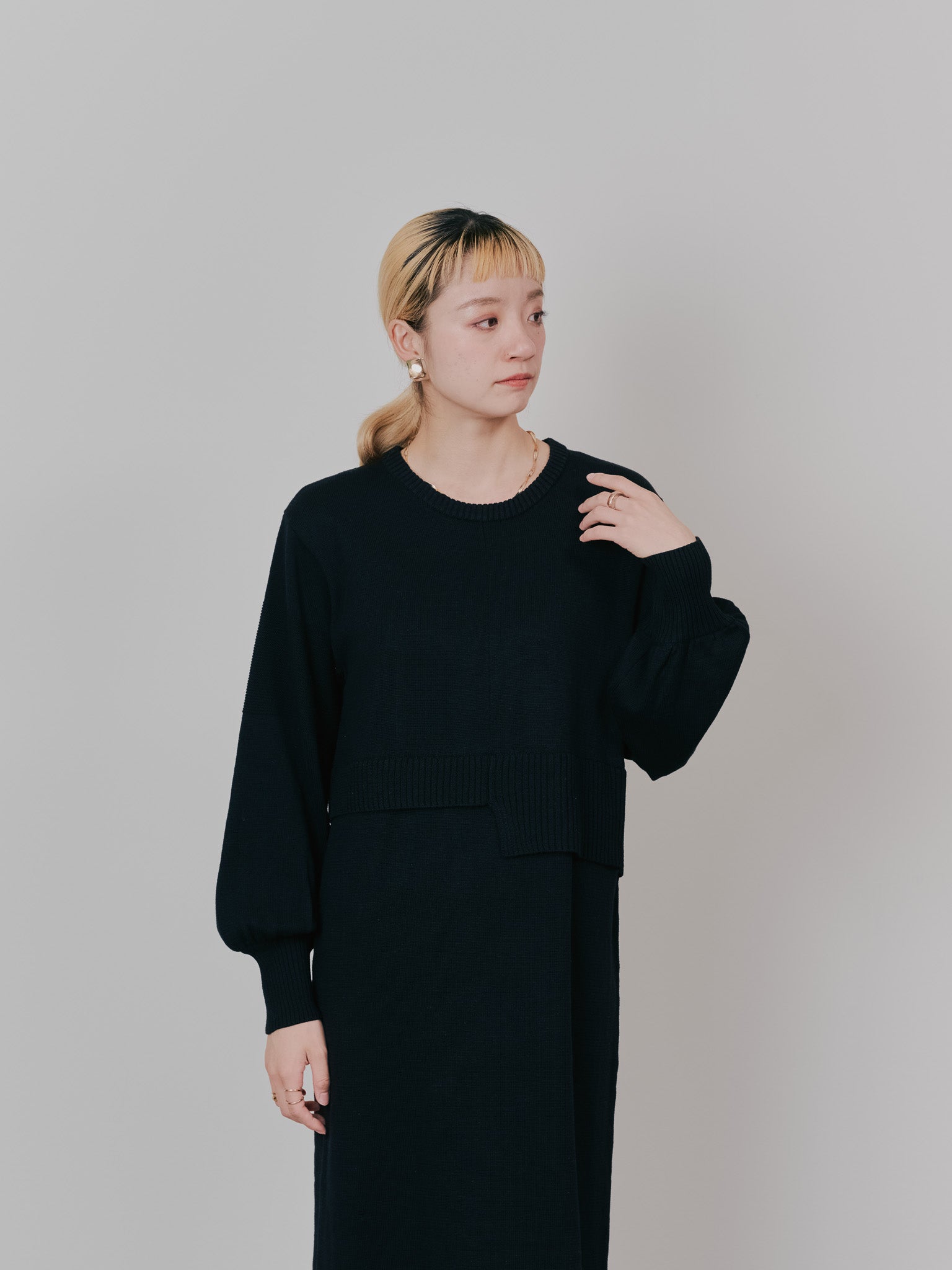 レイヤードライクニットワンピース [605542] black