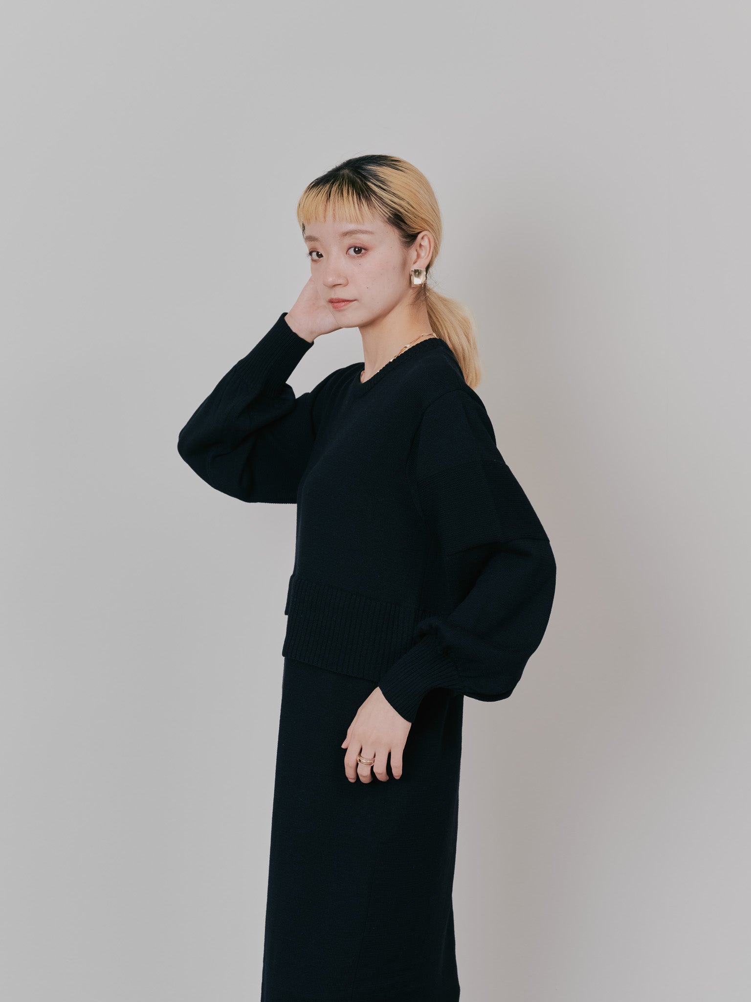 レイヤードライクニットワンピース [605542] black