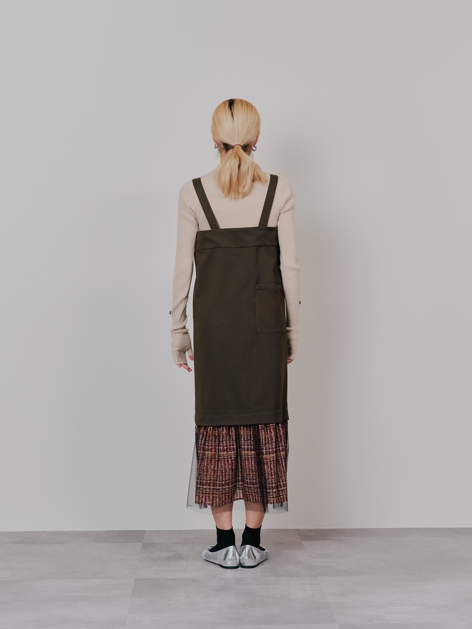 【-PRE SALE- 12/15 18:00まで!!】ヘムチェックサスペンダー付スカート [603341] brown