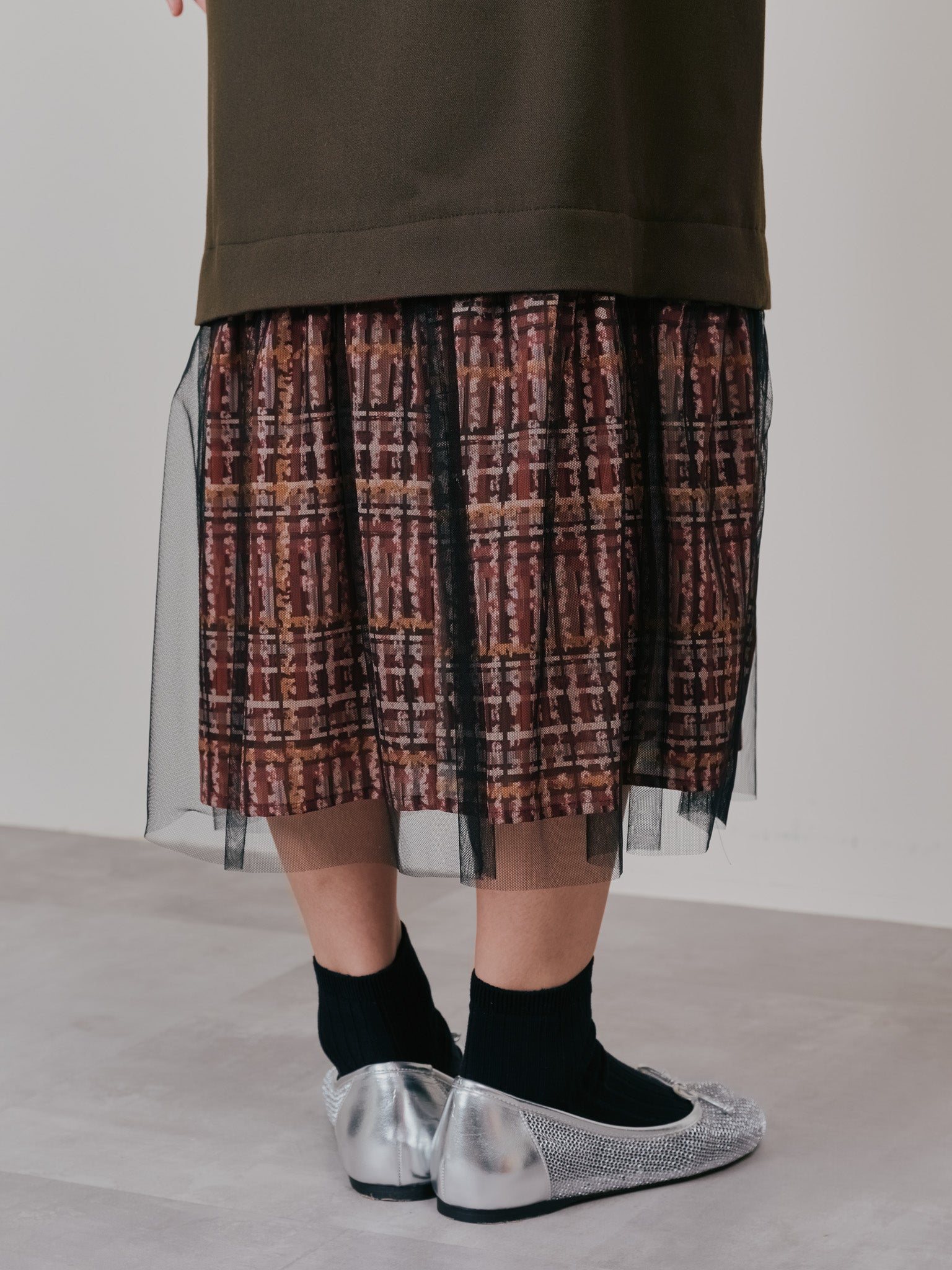 【-PRE SALE- 12/15 18:00まで!!】ヘムチェックサスペンダー付スカート [603341] brown