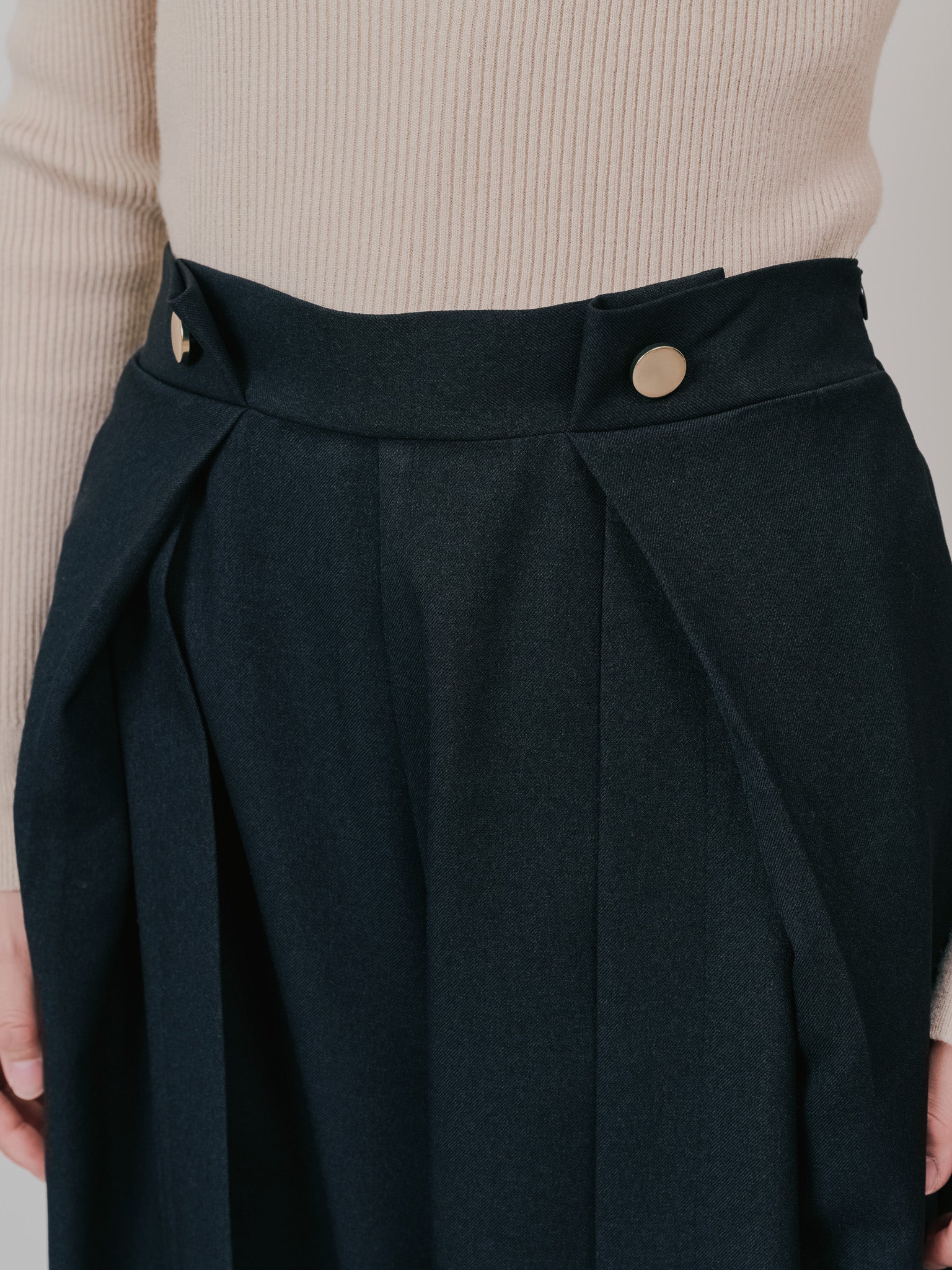 【SALE】ウエストボタンタックワイドパンツ [608319] black