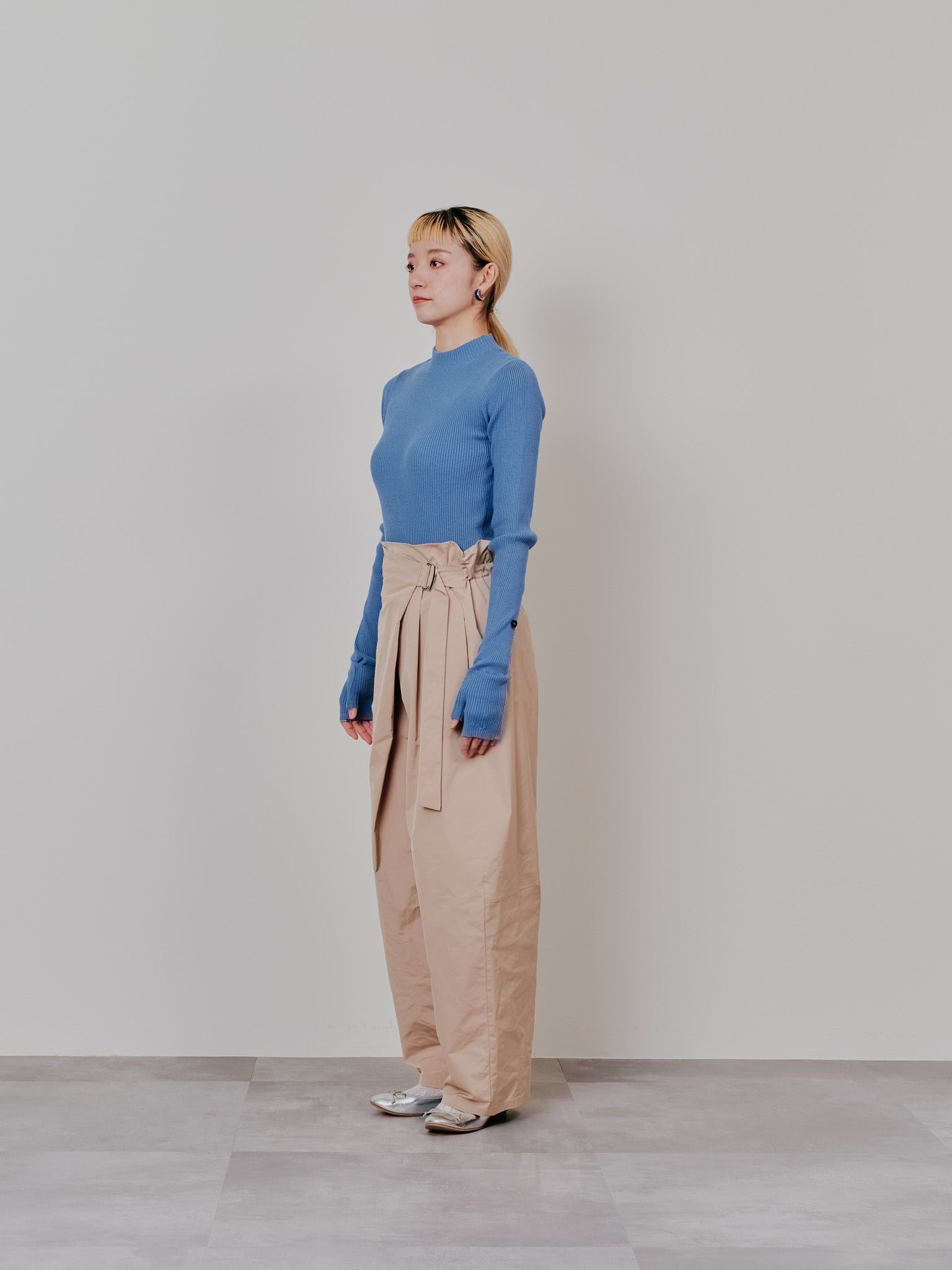 【SALE】リブボトルネックニットトップス [601447] sax