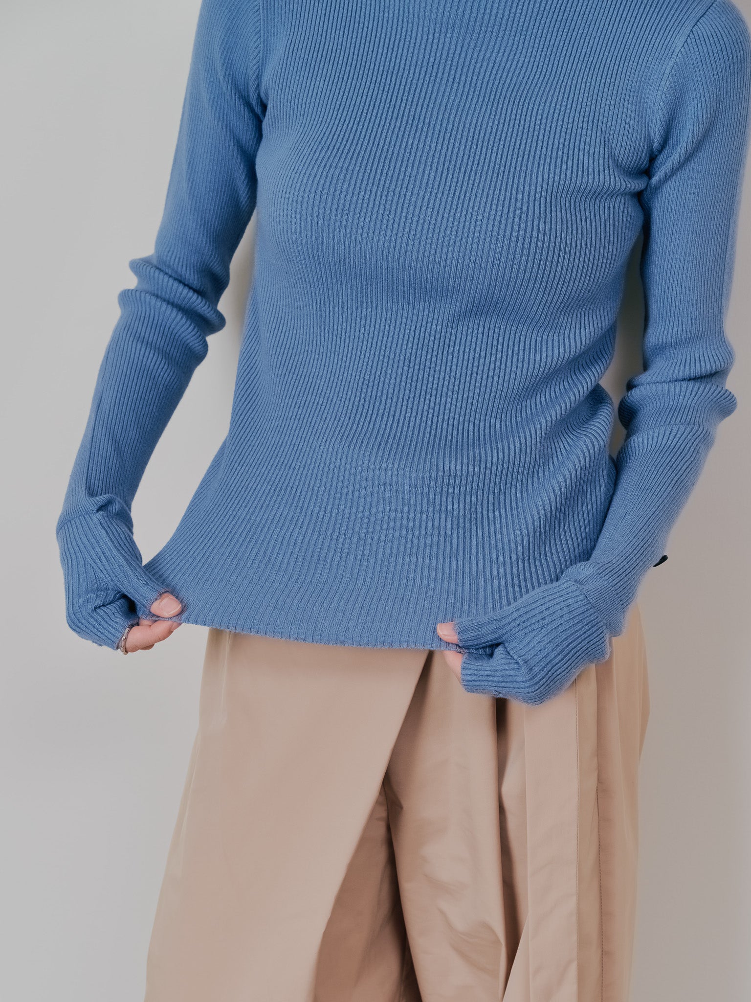 【SALE】リブボトルネックニットトップス [601447] sax