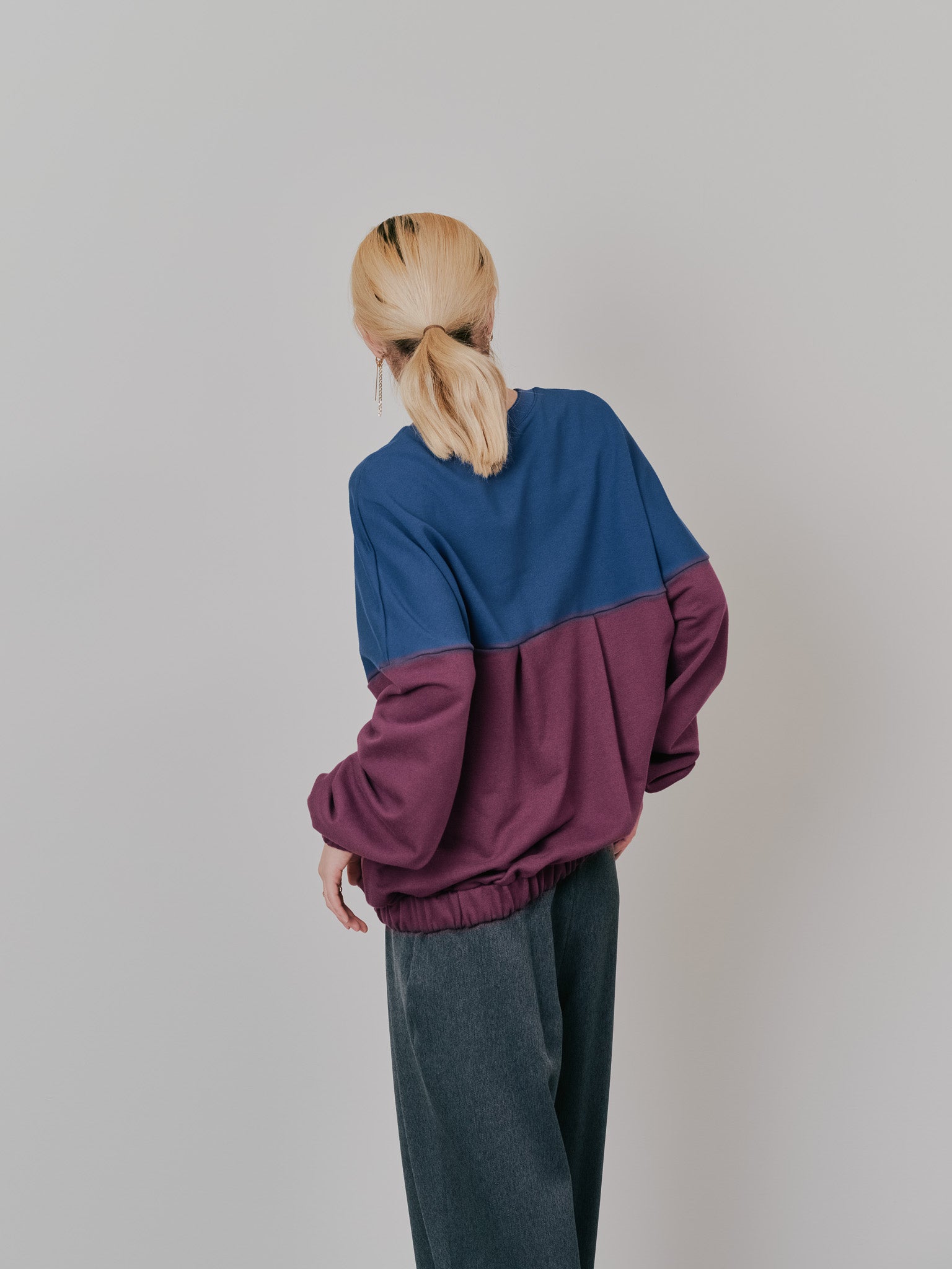 【SALE】配色スウェットギャザートップス [601449] wine