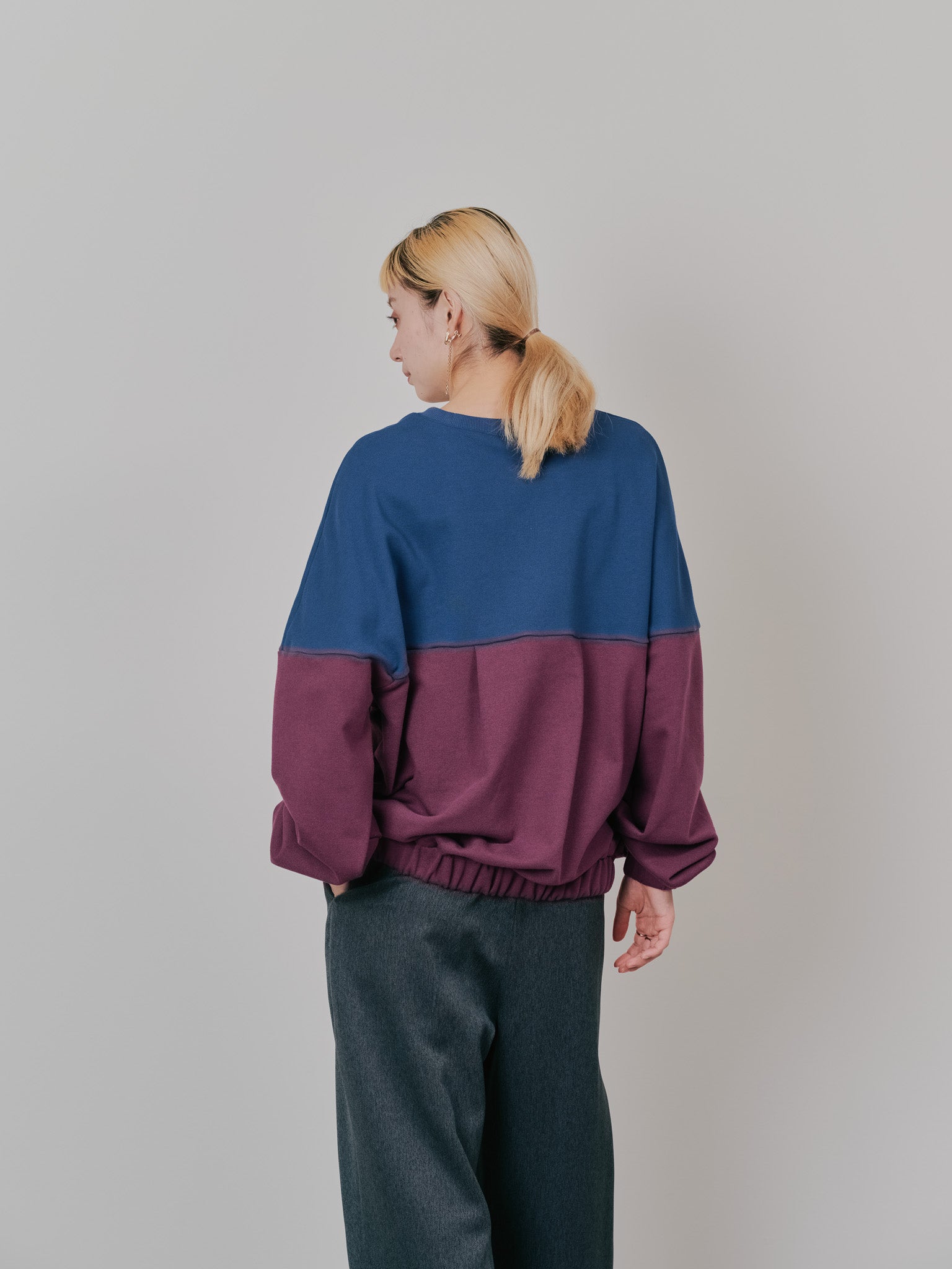 【SALE】配色スウェットギャザートップス [601449] wine
