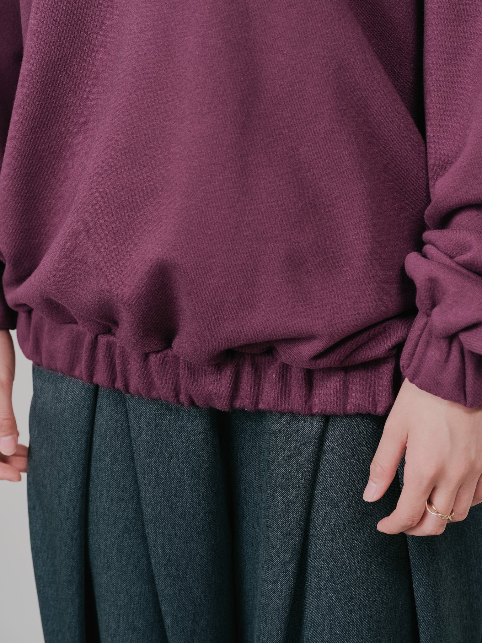 【SALE】配色スウェットギャザートップス [601449] wine