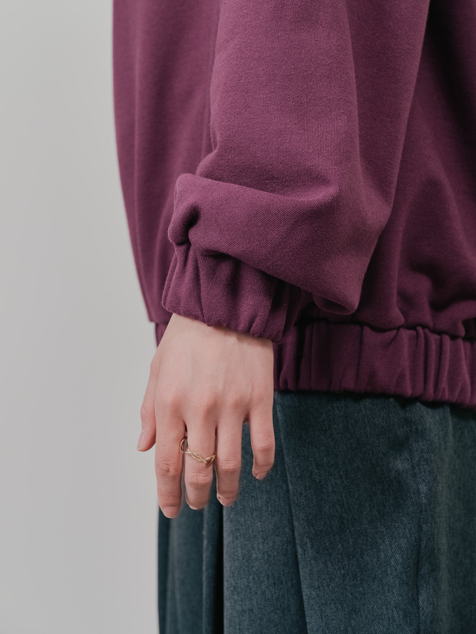 【SALE】配色スウェットギャザートップス [601449] wine