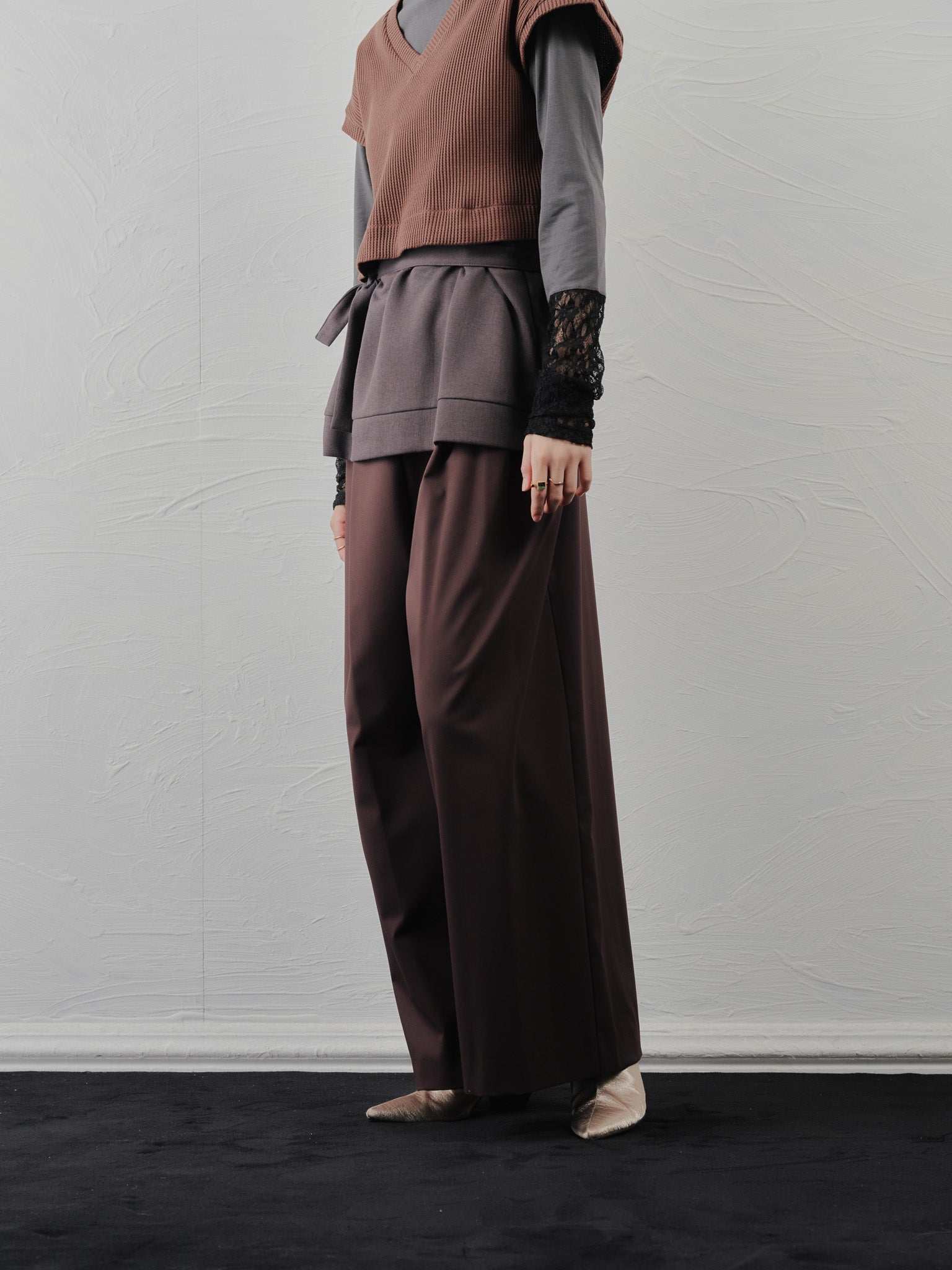 【-PRE SALE- 12/15 18:00まで!!】ヘム2WAYワッフルベスト [601355] brown