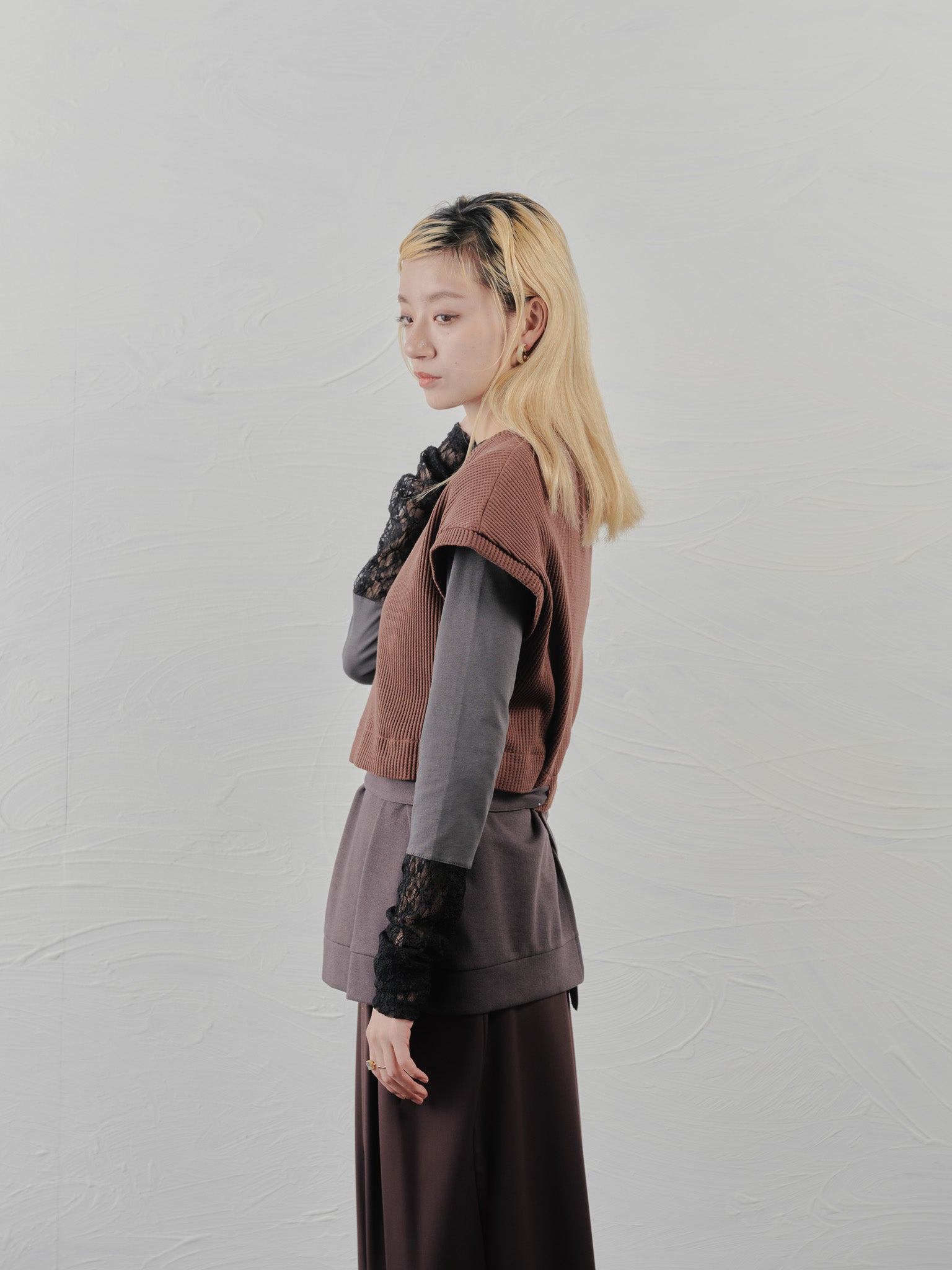 【-PRE SALE- 12/15 18:00まで!!】ヘム2WAYワッフルベスト [601355] brown