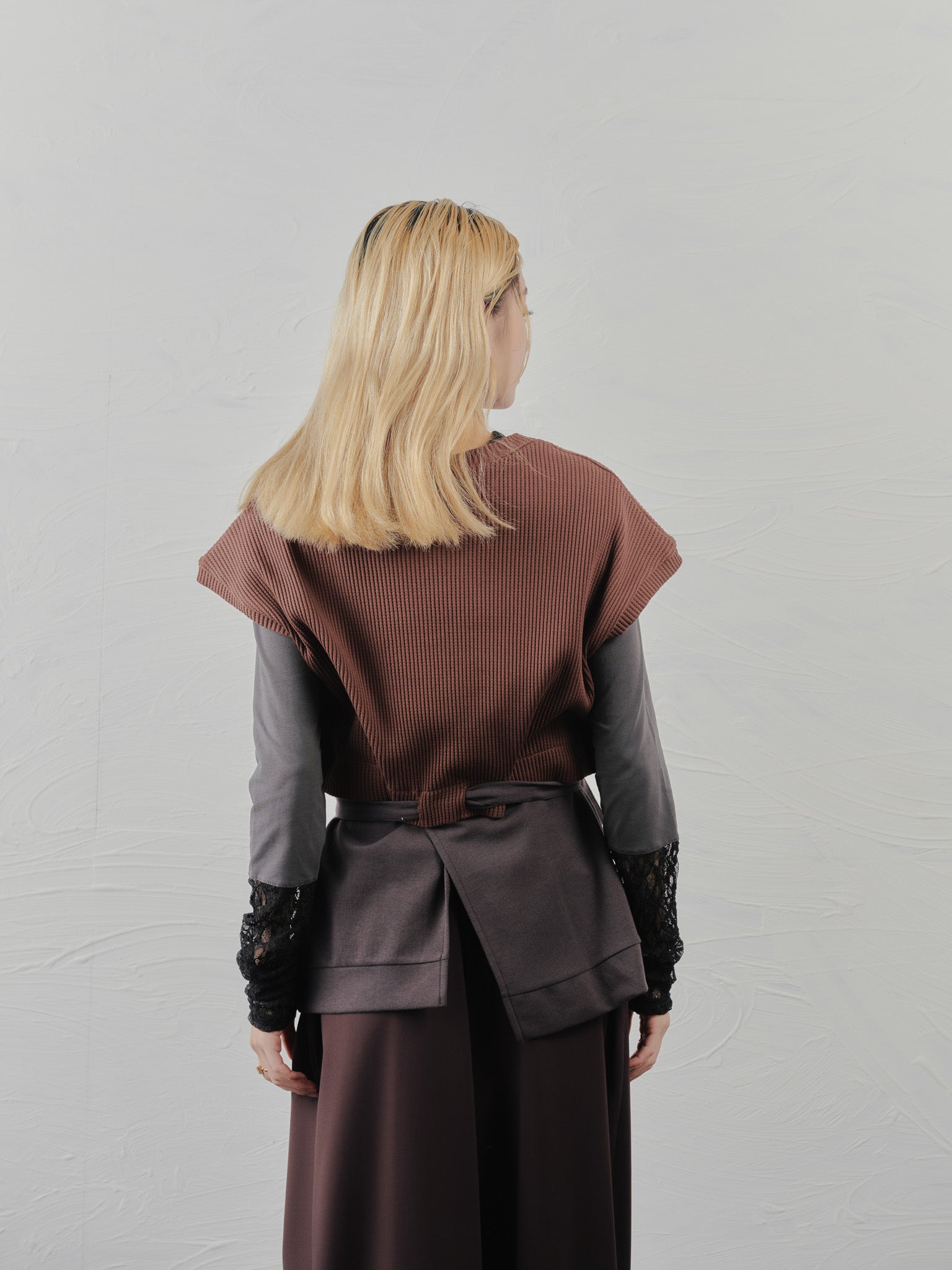 【-PRE SALE- 12/15 18:00まで!!】ヘム2WAYワッフルベスト [601355] brown