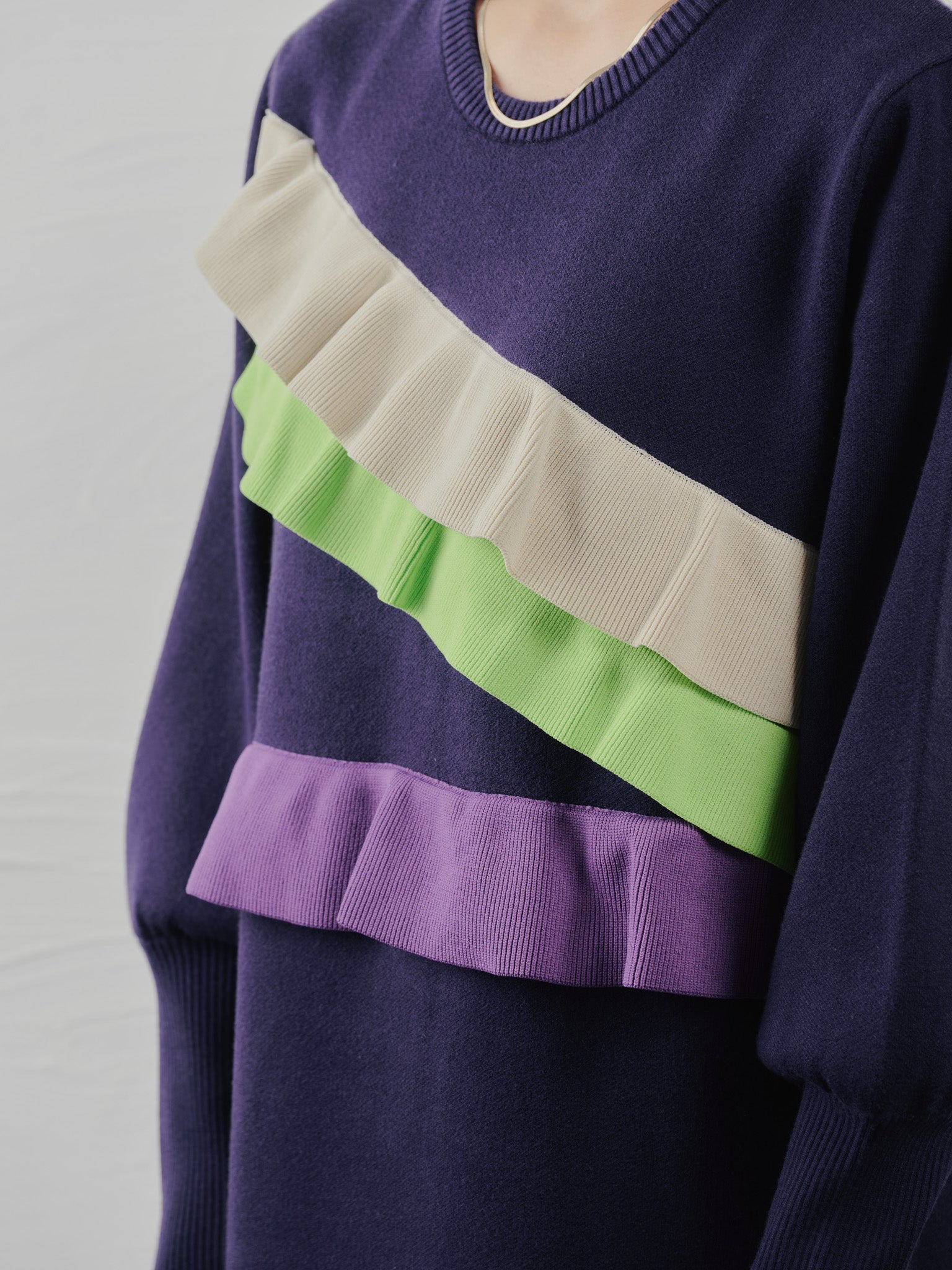 配色フリルティアードニットワンピース [601411] navy