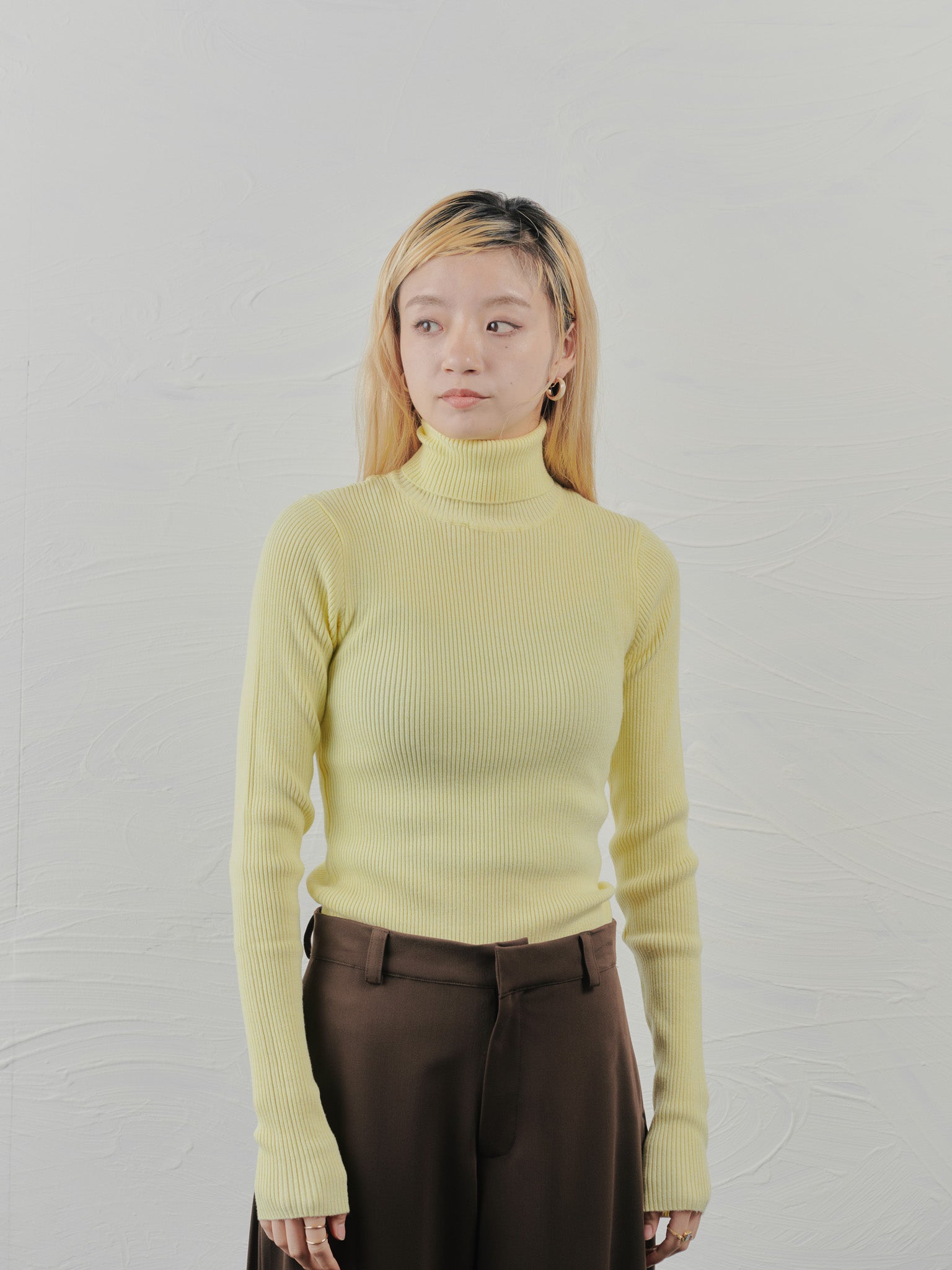 リブタートルニットトップス [605548] yellow