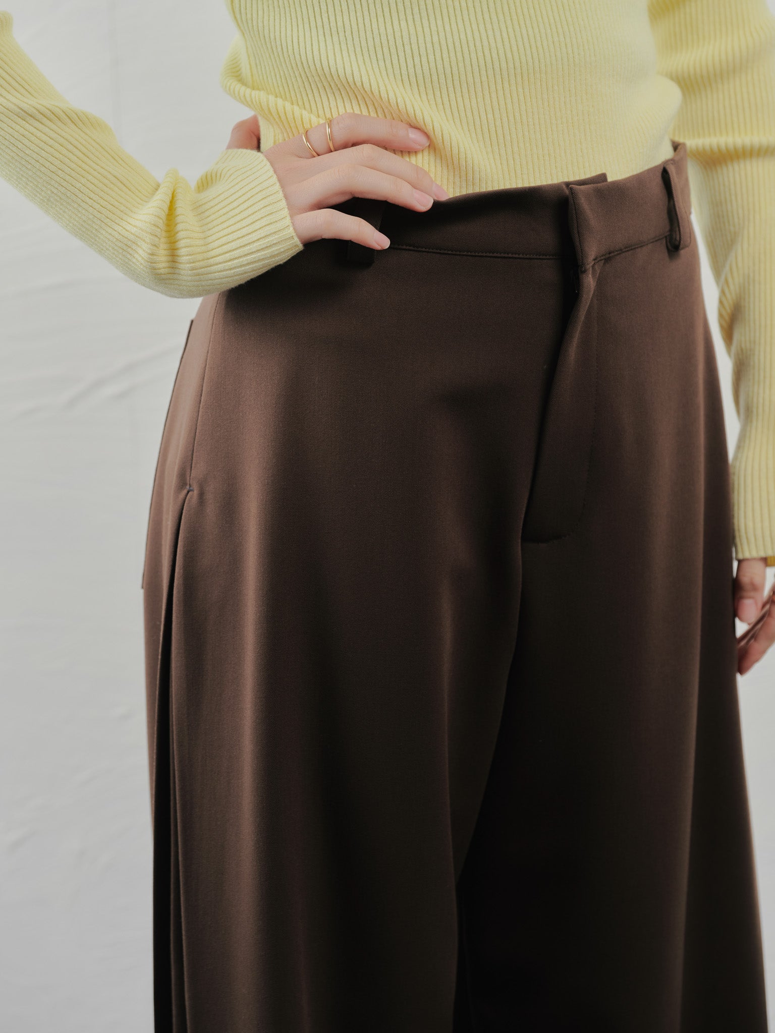 【SALE】サイドプリーツ配色ステッチパンツ [601375] brown