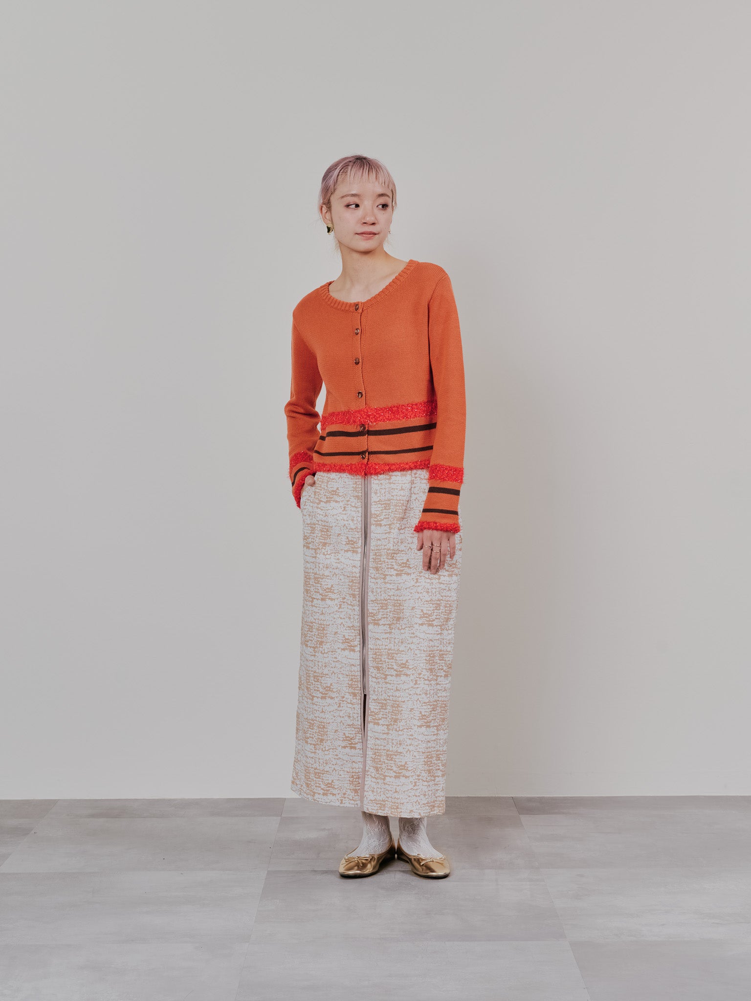 【SALE】パイピングジャガードタイトスカート [601360] beige