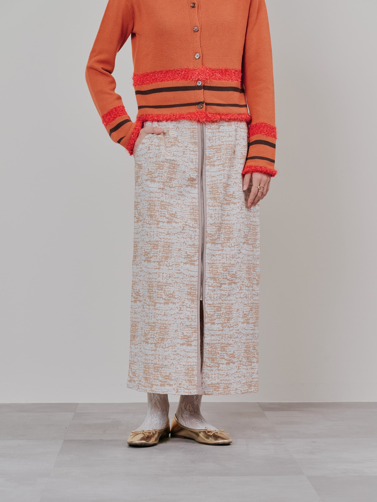 【SALE】パイピングジャガードタイトスカート [601360] beige