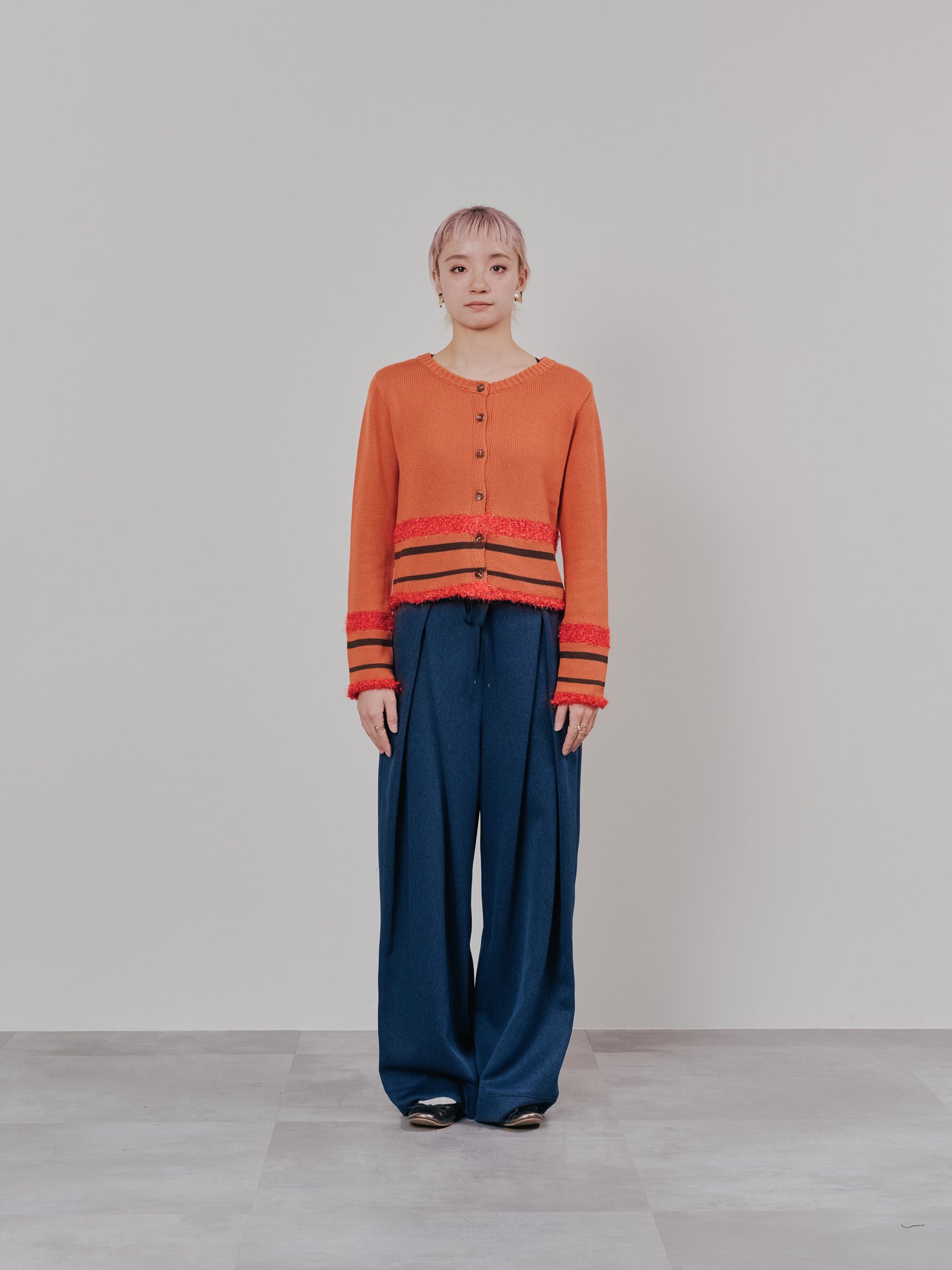 【SALE】フロントリボンワイドタックパンツ [603330] navy