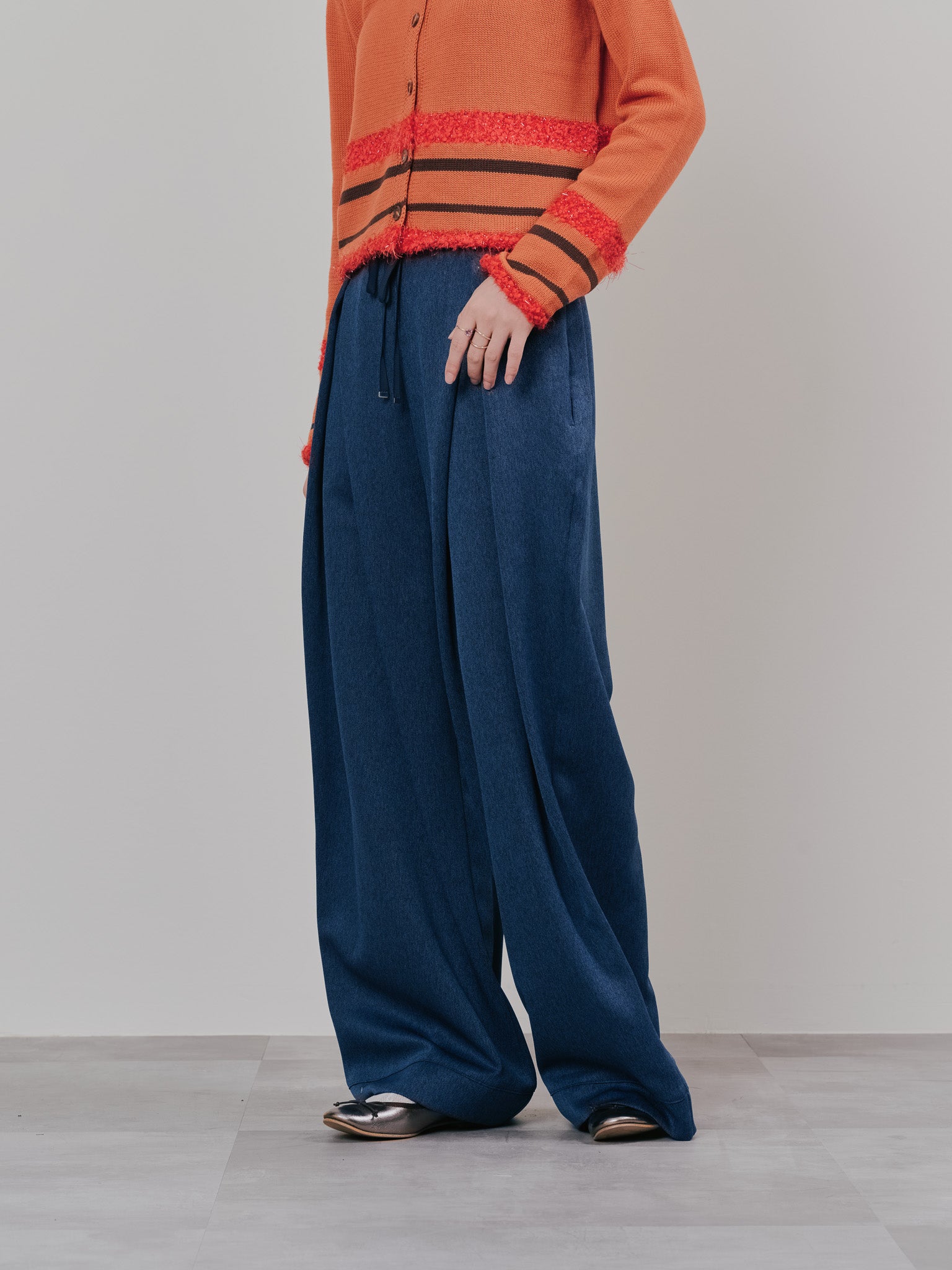 【SALE】フロントリボンワイドタックパンツ [603330] navy