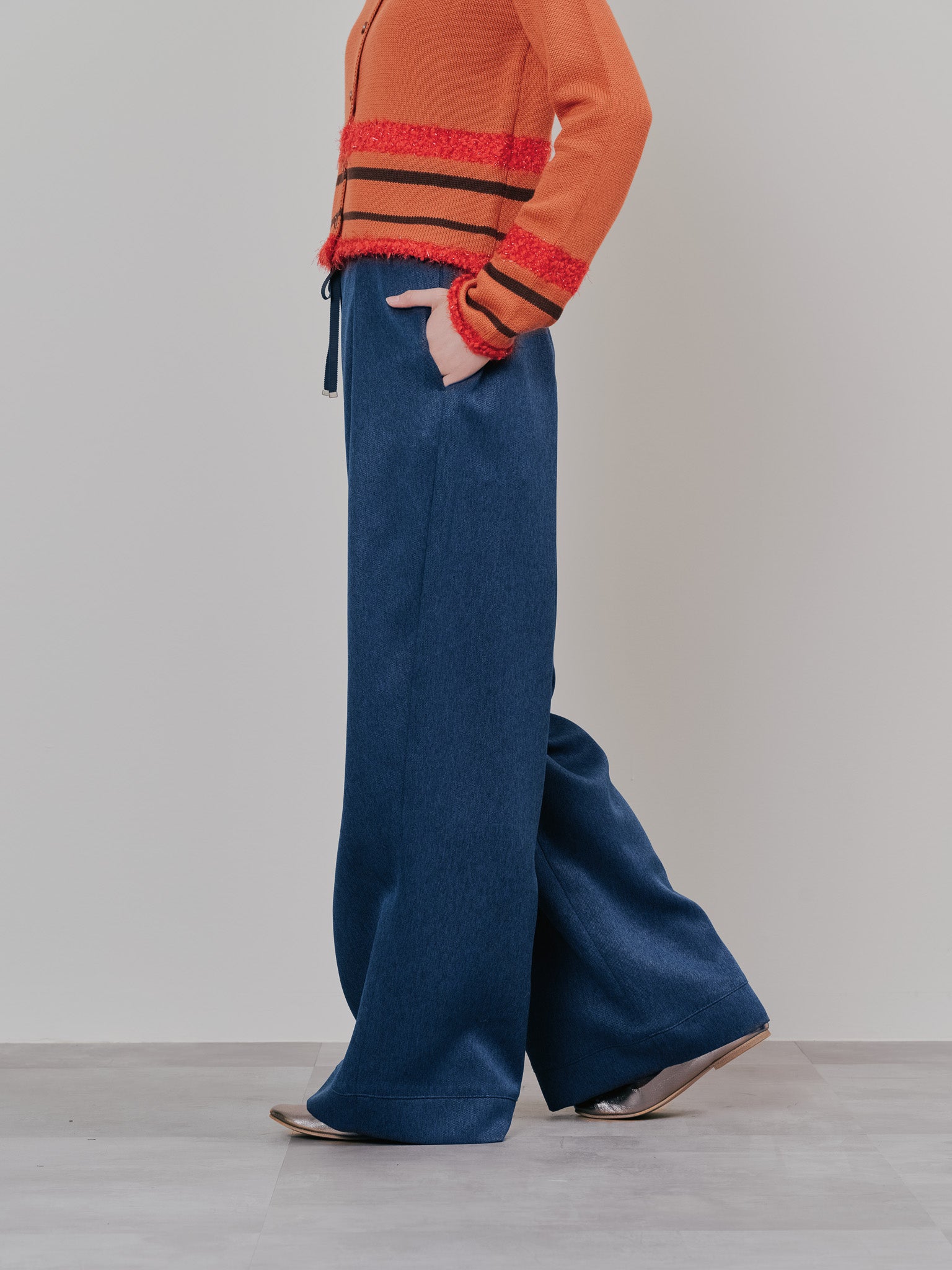 【SALE】フロントリボンワイドタックパンツ [603330] navy