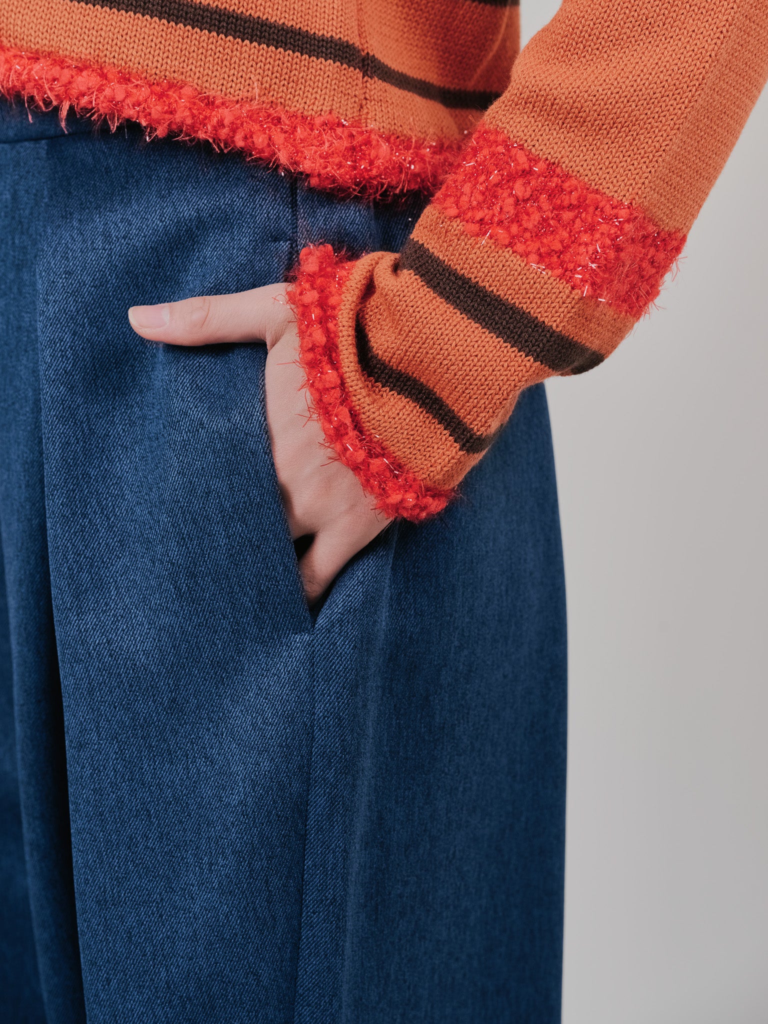 【SALE】フロントリボンワイドタックパンツ [603330] navy