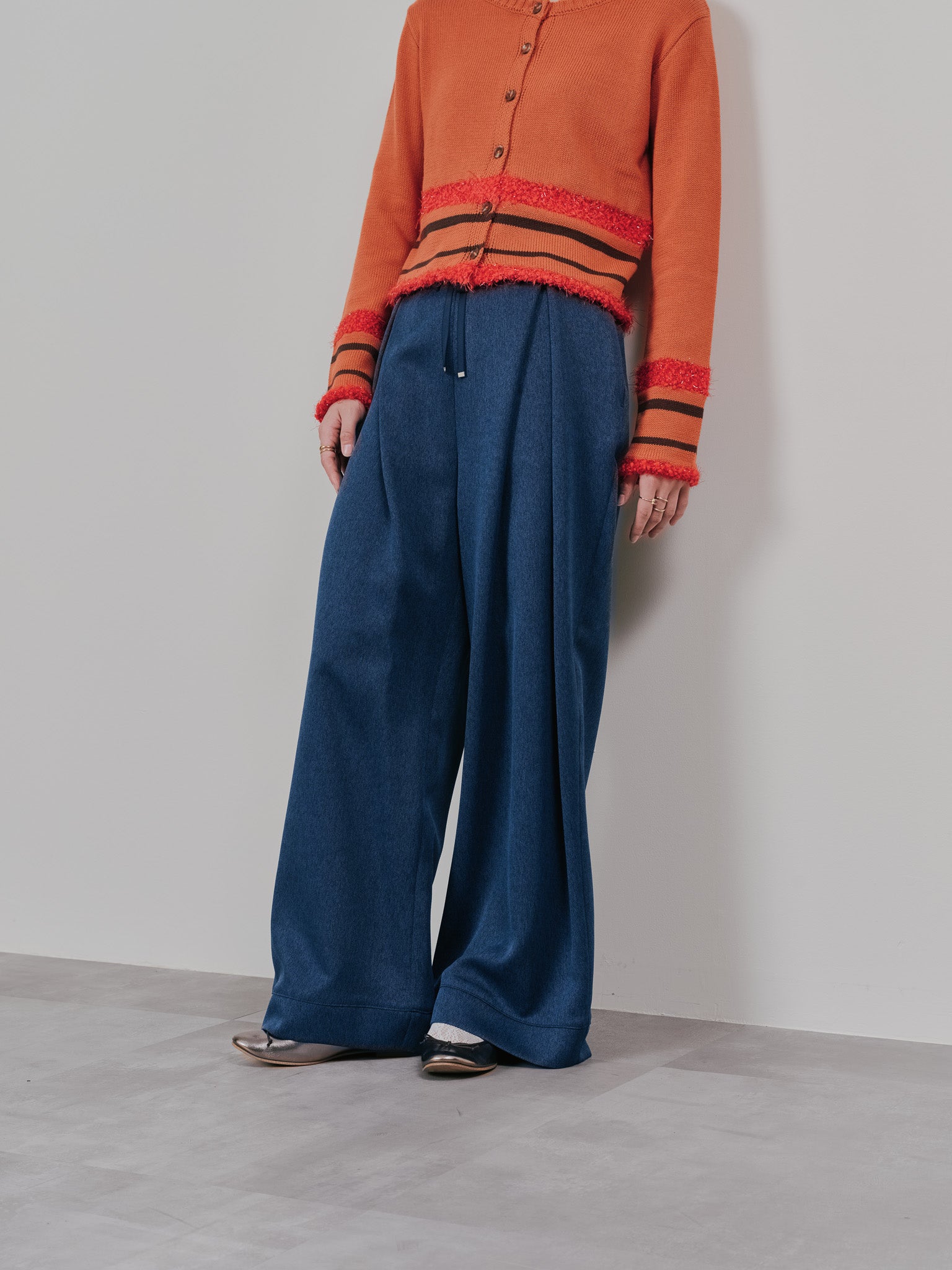 【SALE】フロントリボンワイドタックパンツ [603330] navy