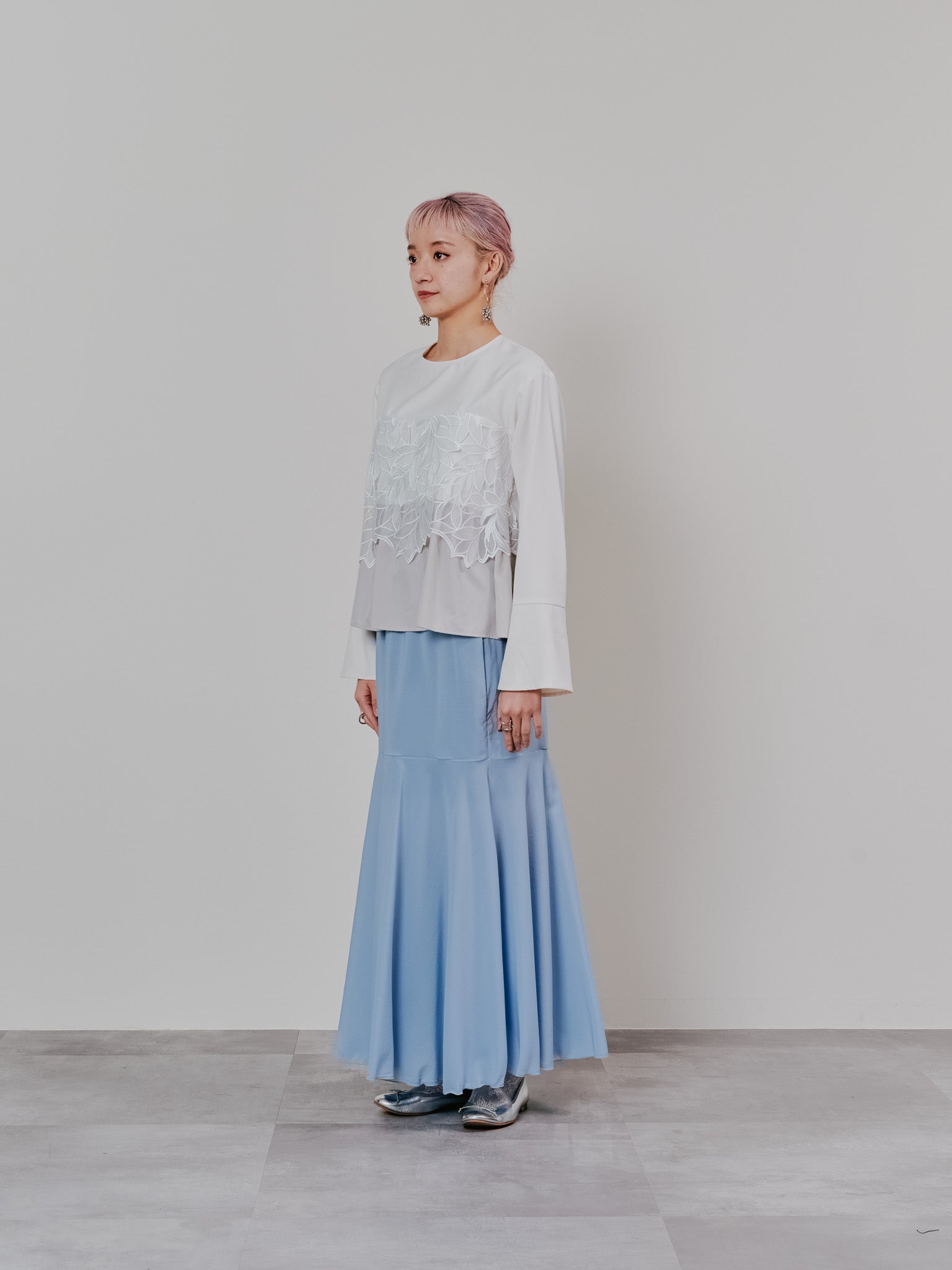 【SALE】リーフレースティアードトップス [608315] white