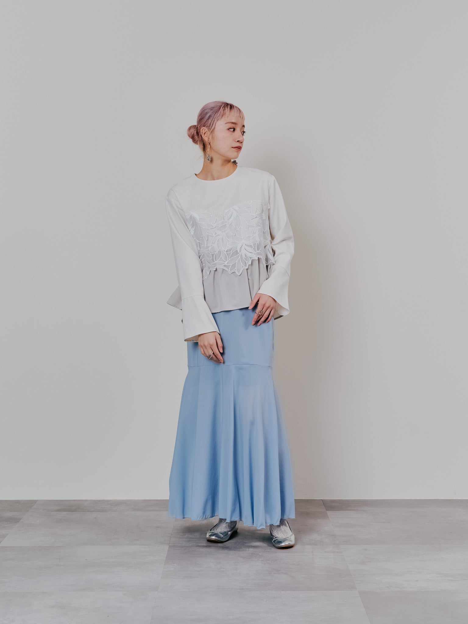 【SALE】リーフレースティアードトップス [608315] white