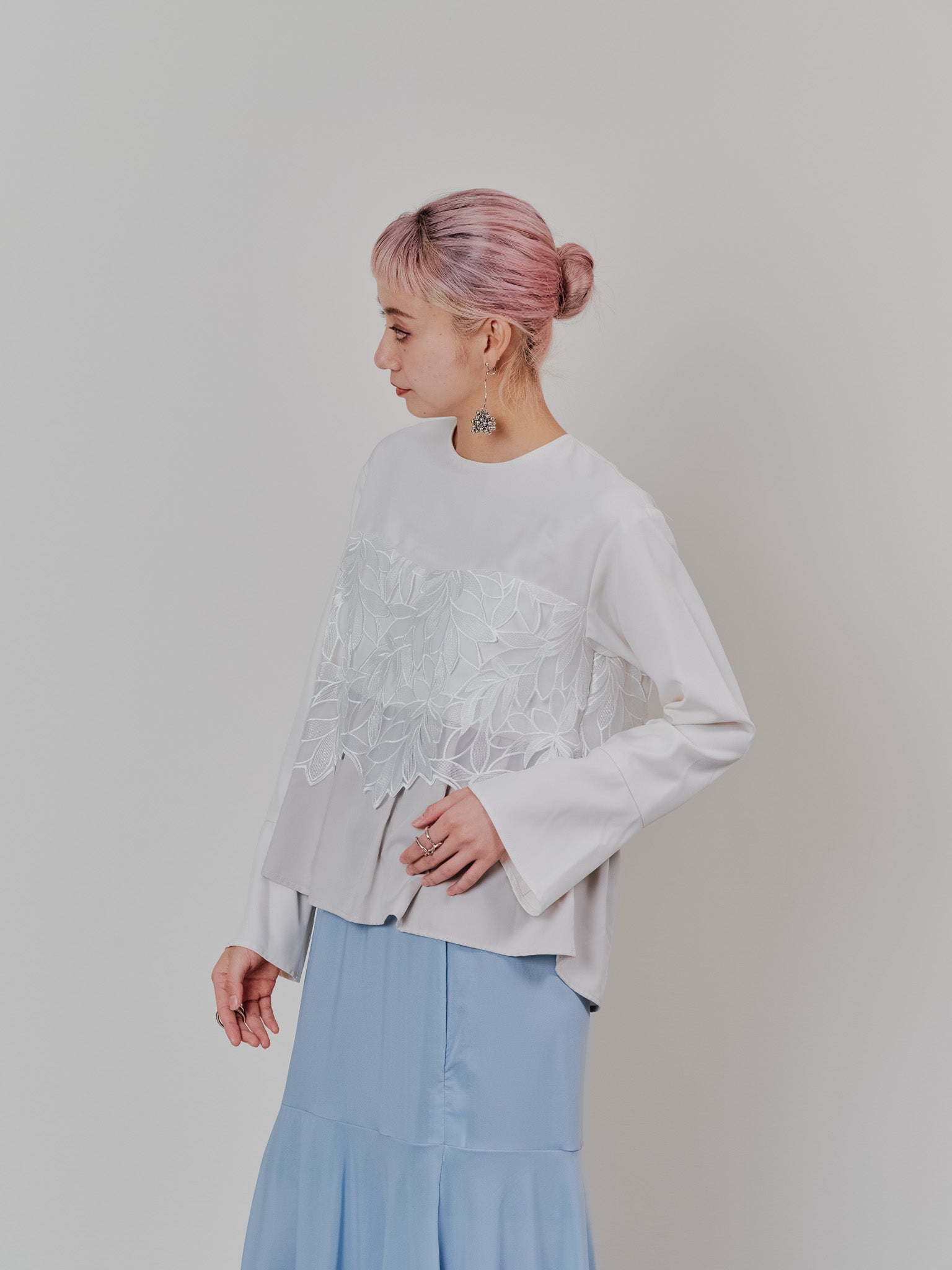 【SALE】リーフレースティアードトップス [608315] white