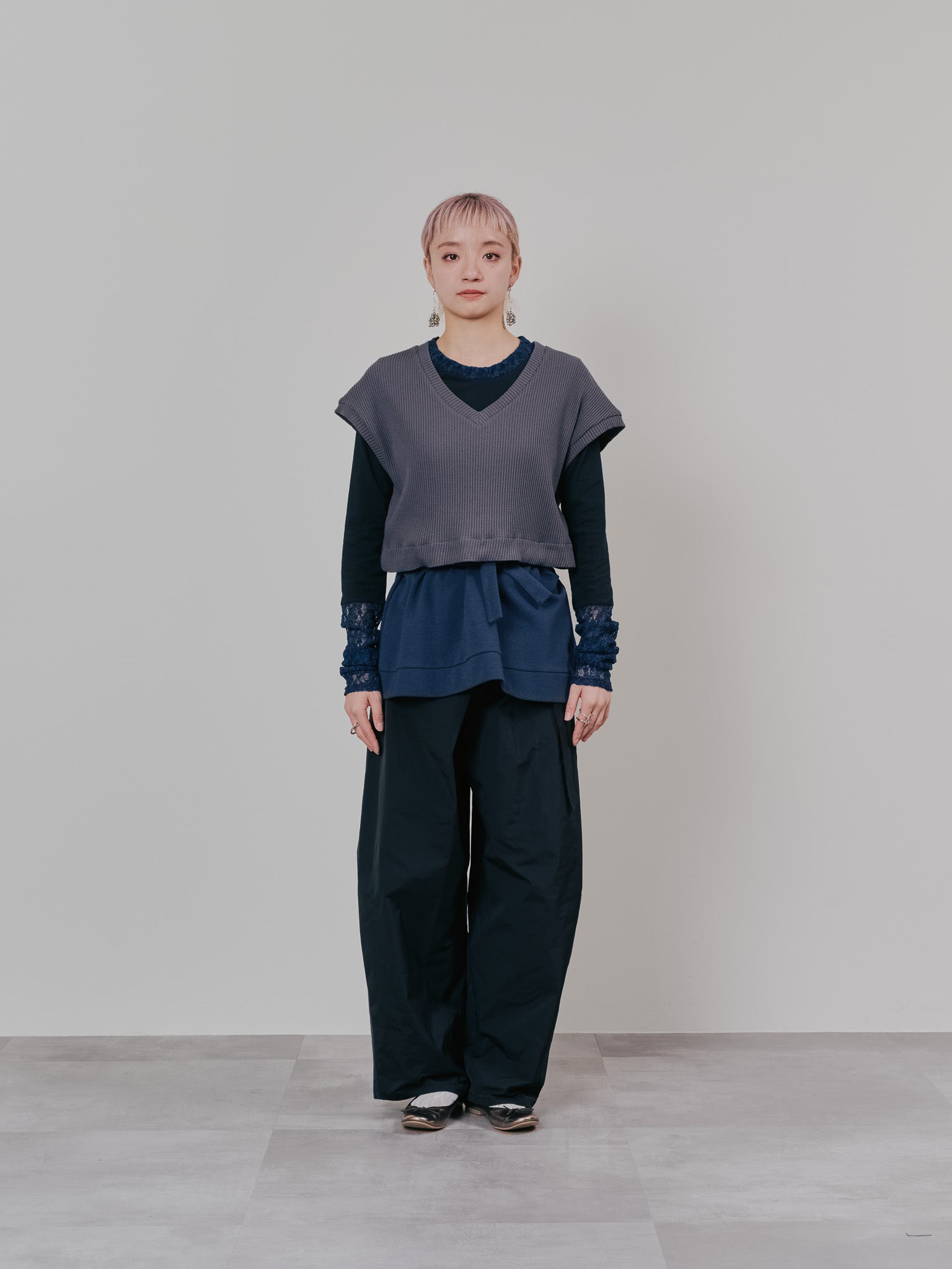 【SALE】ヘム2WAYワッフルベスト [601355] charcoal