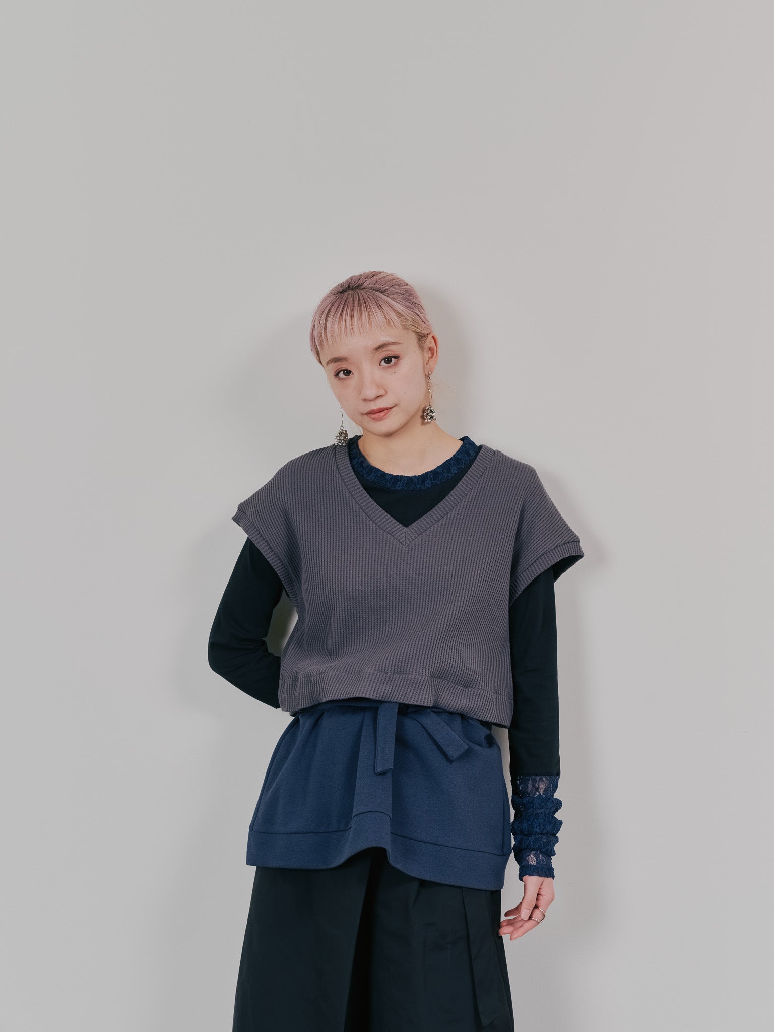 【SALE】ヘム2WAYワッフルベスト [601355] charcoal