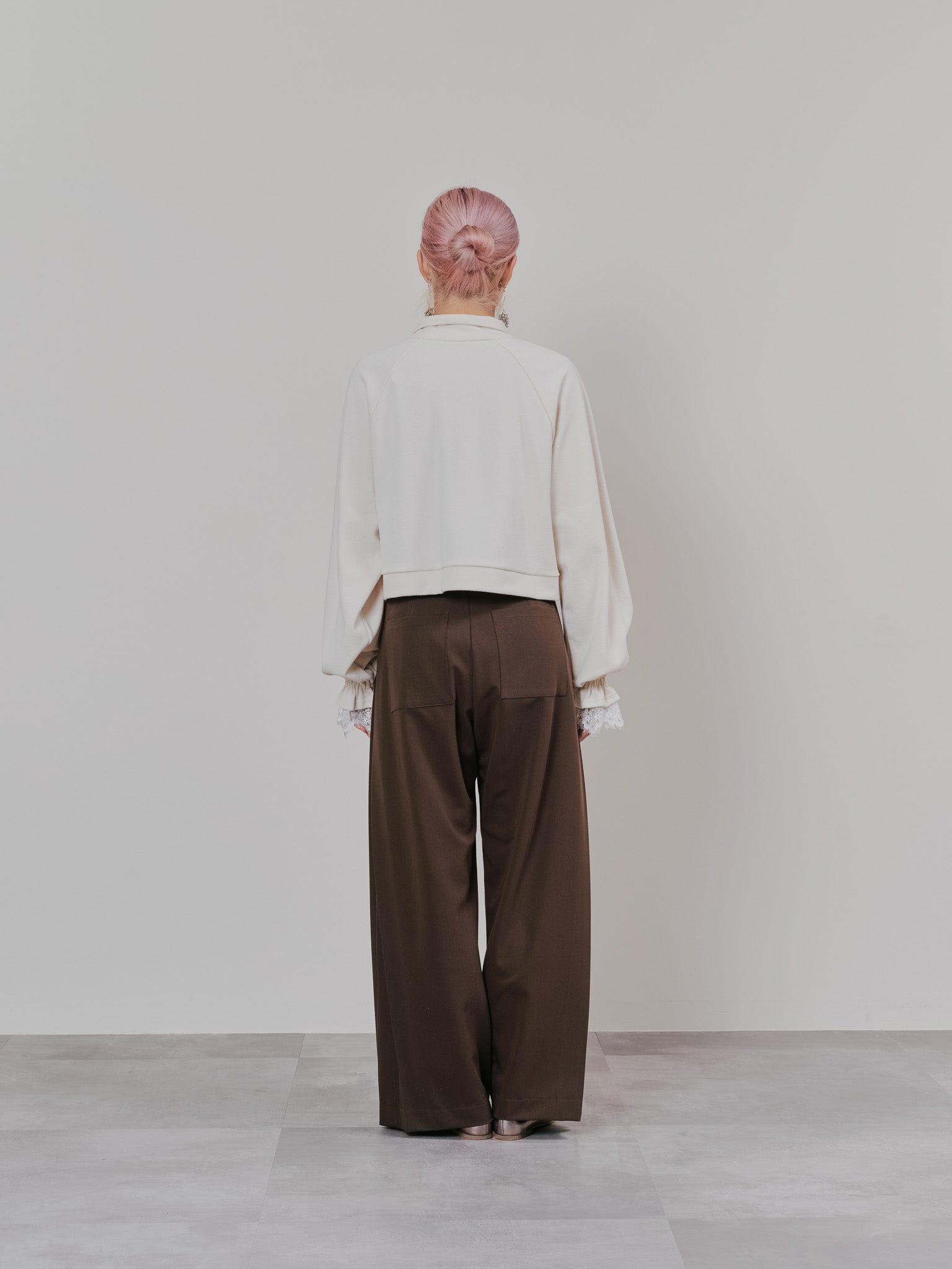 【SALE】ハーフジップ配色レーストップス [605529] ivory