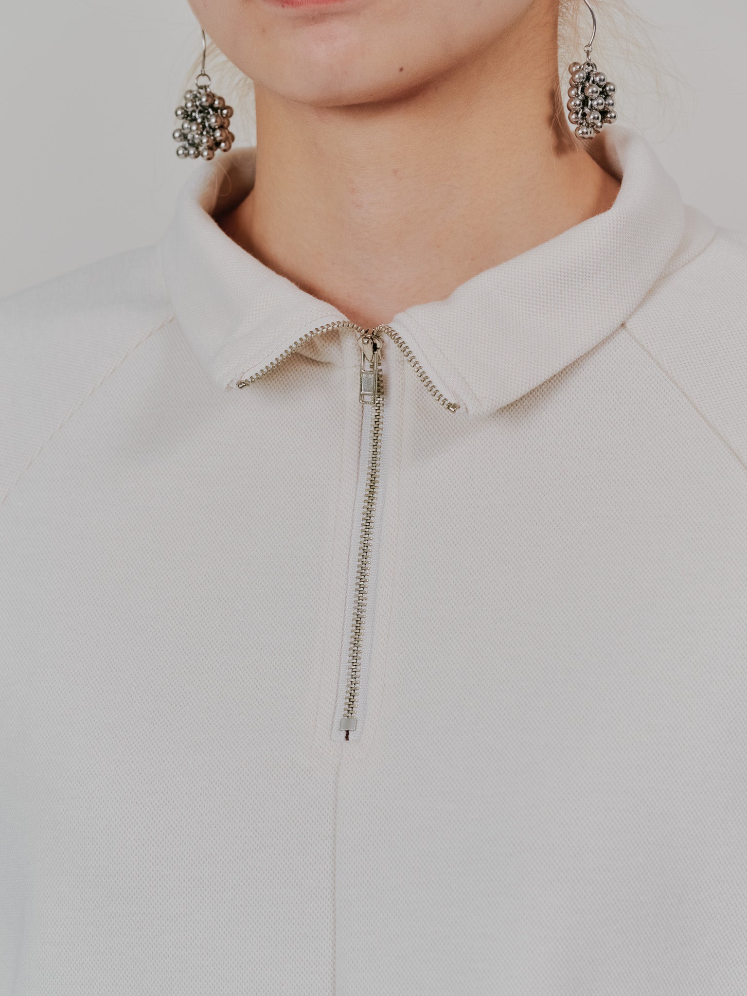 【SALE】ハーフジップ配色レーストップス [605529] ivory