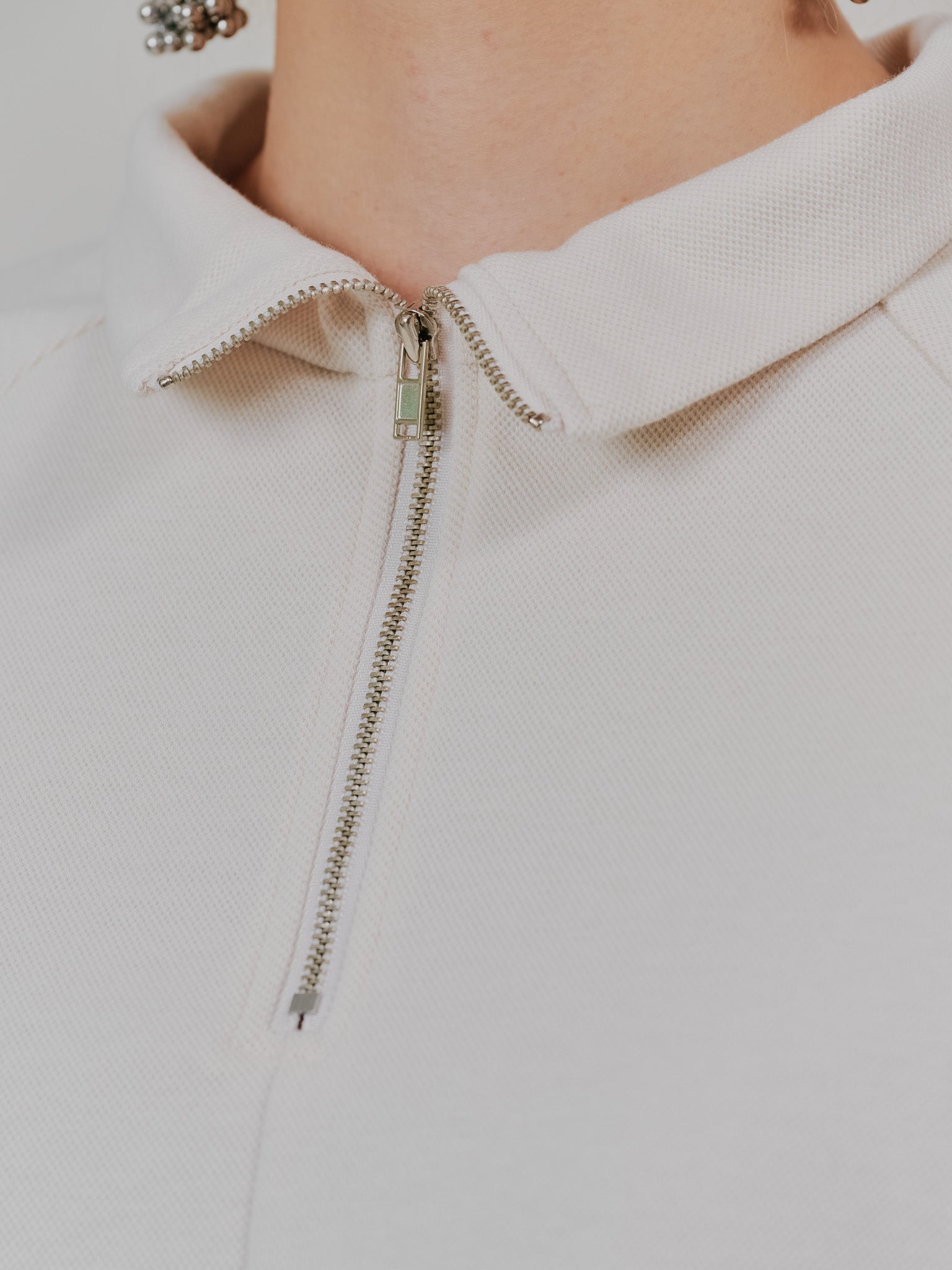 【SALE】ハーフジップ配色レーストップス [605529] ivory