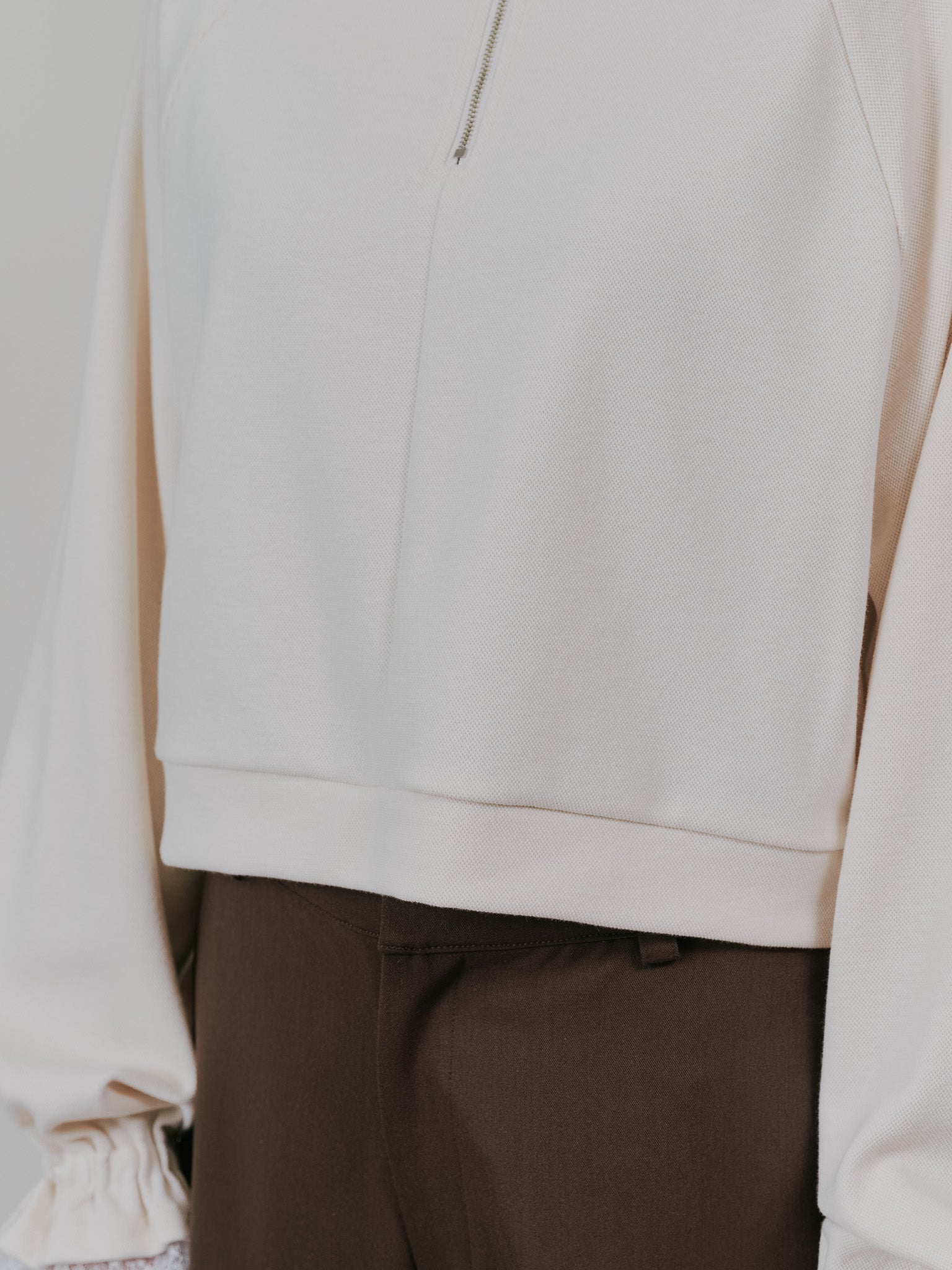 【SALE】ハーフジップ配色レーストップス [605529] ivory